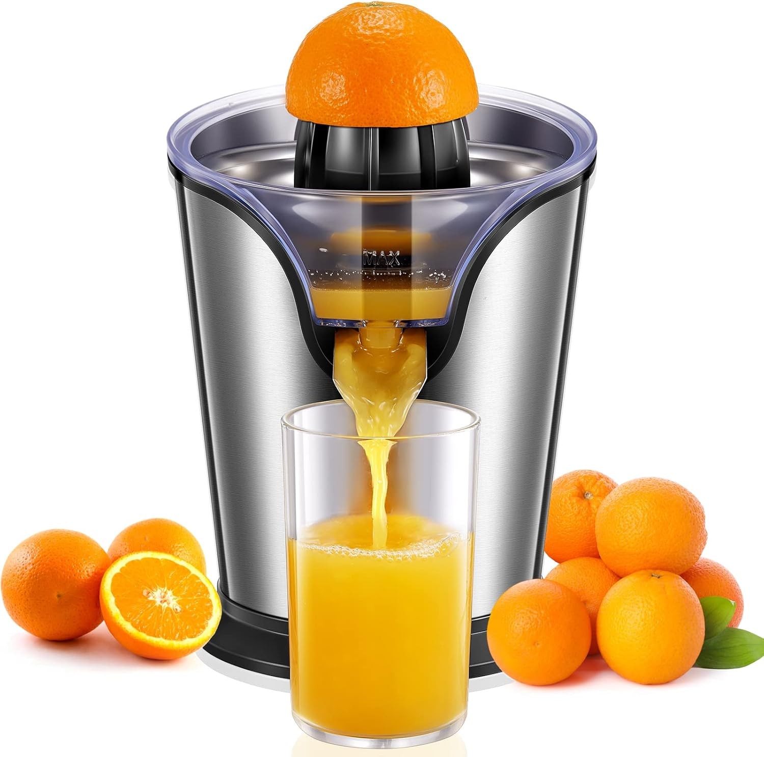 FOHERE Orange Juicer Squeezer Electric Citrus Juicer with Two Interchangeable Co