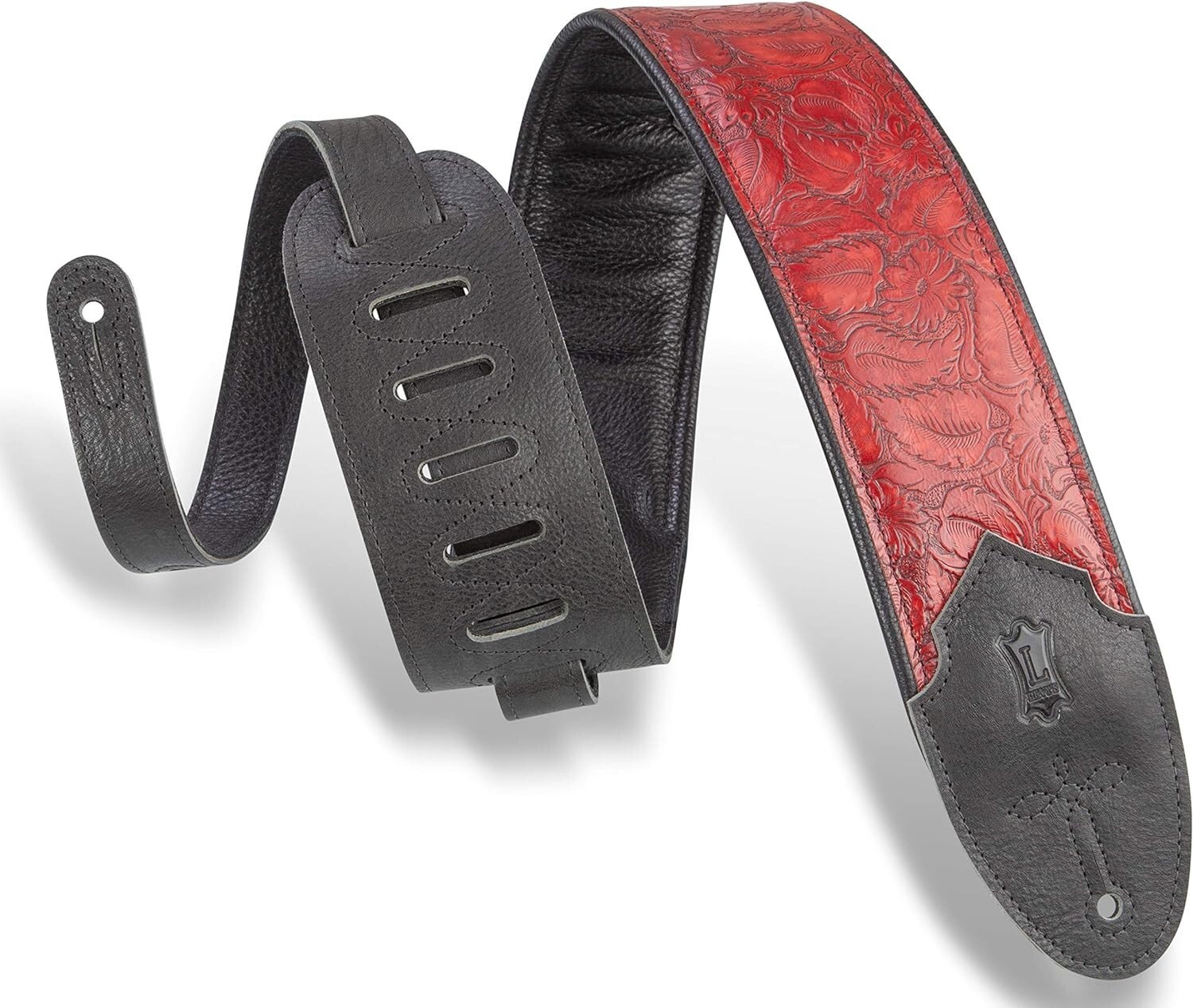 Levy's M4WP-003 3" Two-ply Embossed Leather Guitar Strap - Geranium Merlot