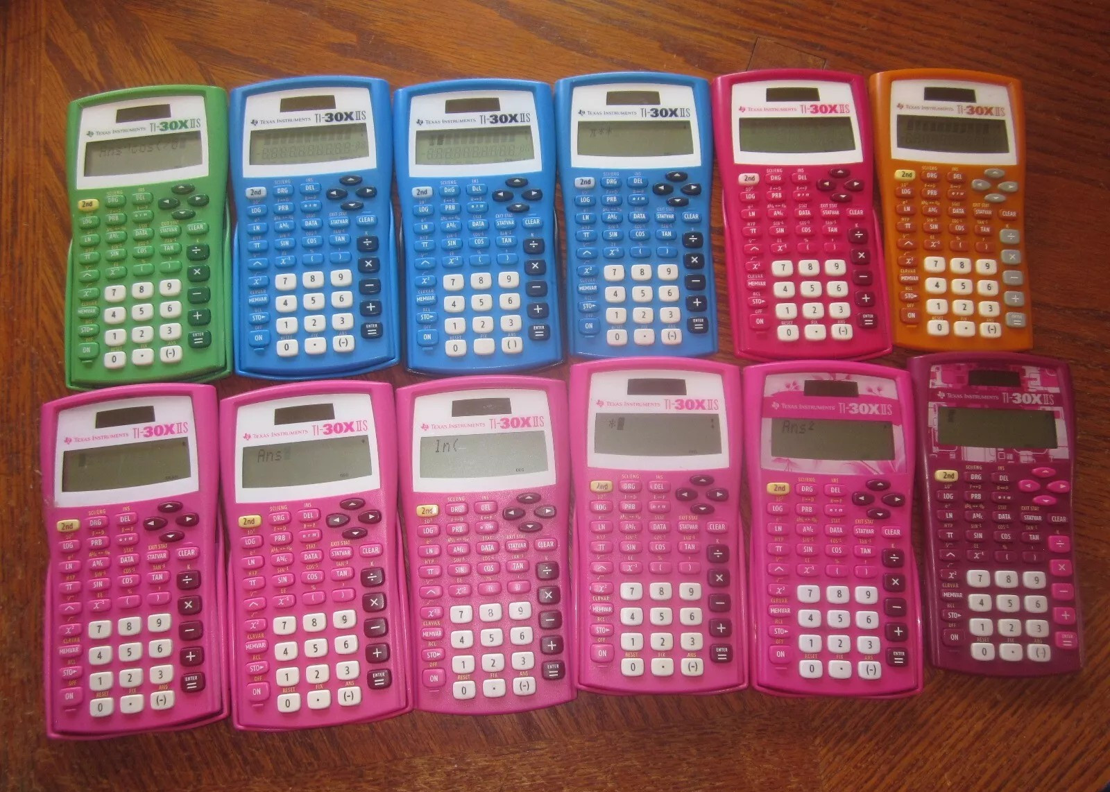 TI-30X IIS Solar Calculator (Lot of 12), Works! Dark Blue, Pink and Colors