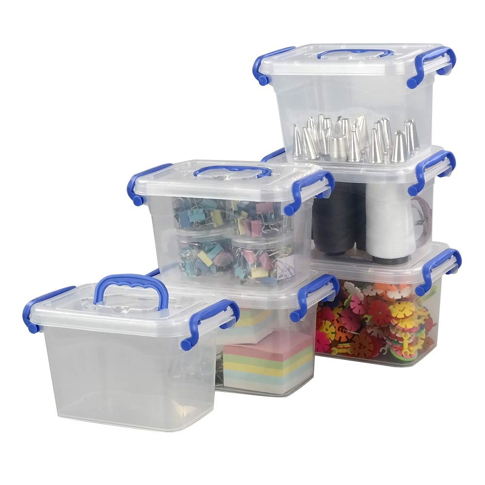 2 L Mini Plastic Storage Bin, Clear Storage Set of 6