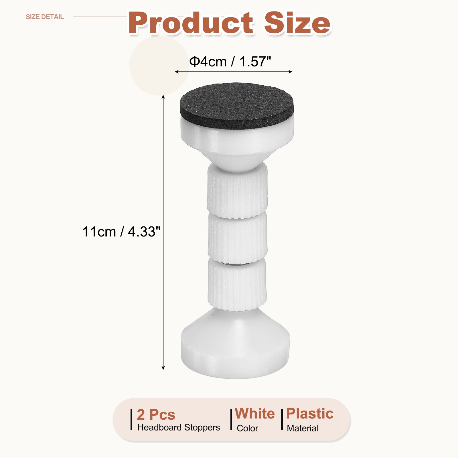 2 Pcs Headboard Stoppers, 4.33 Inch Adjustable Threaded Bed Frame Tool, White