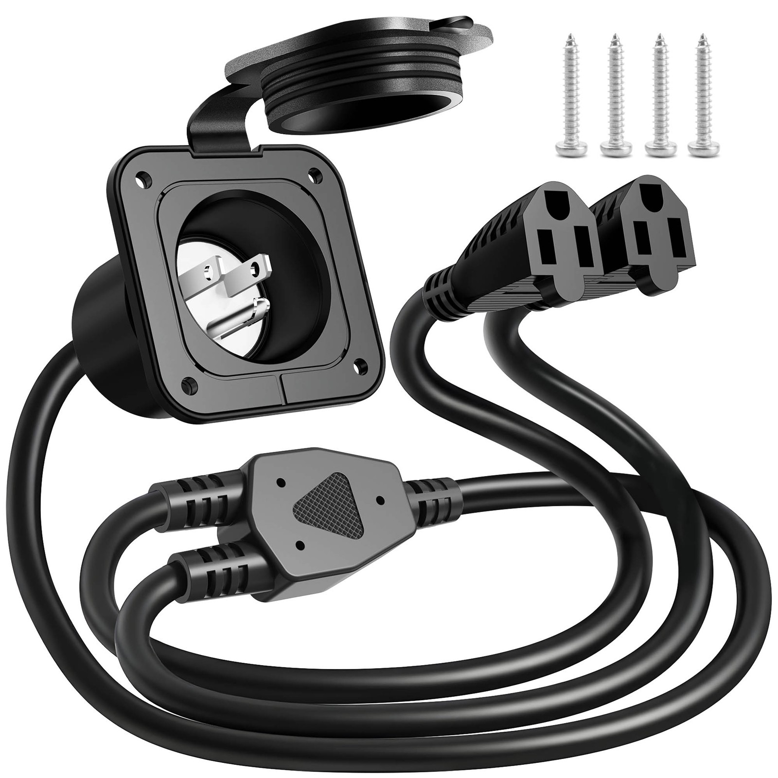 15 Amp 125 Volt AC Power Inlet,with Dual-Plug 18-Inch Extension Cord for RV Boat