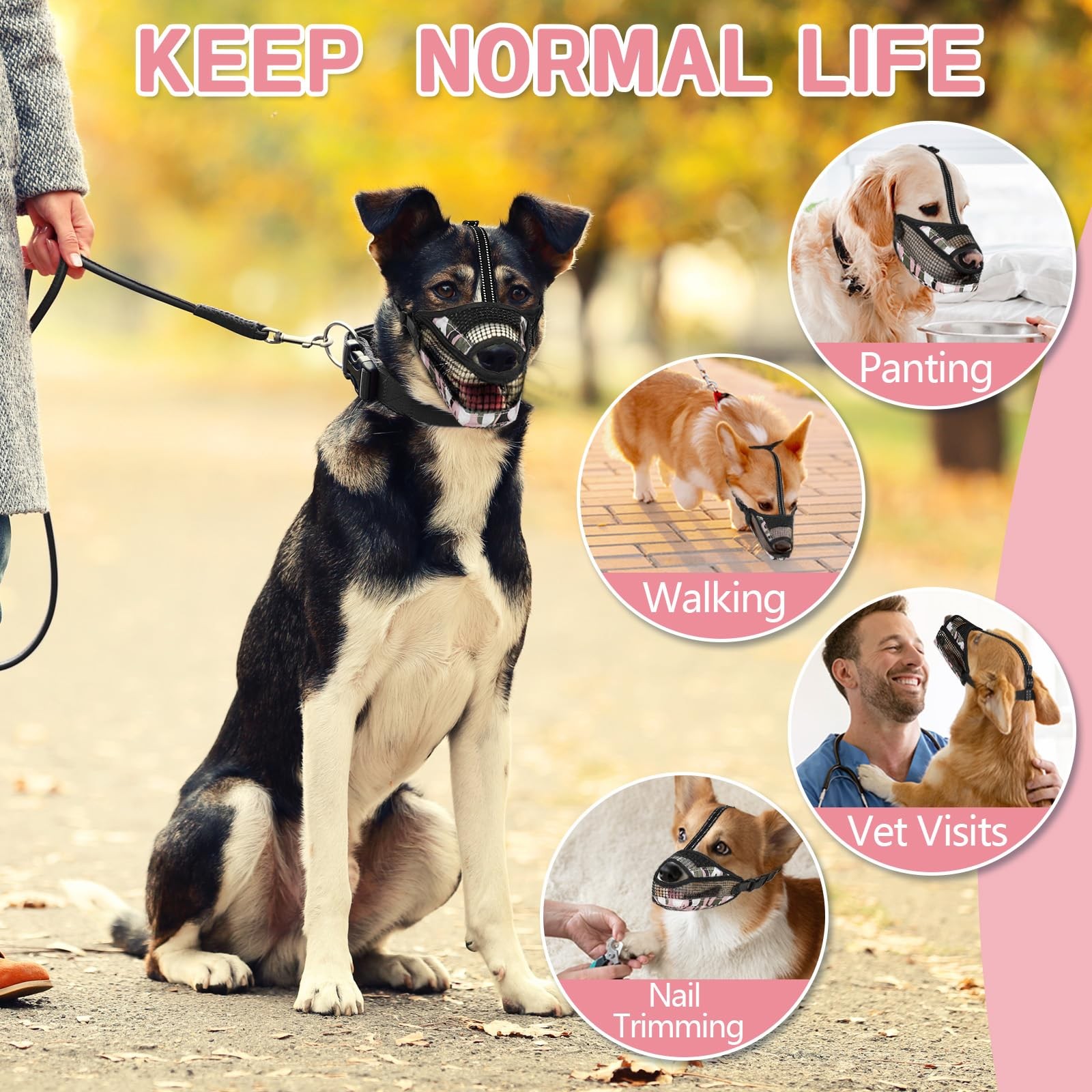 Soft Mesh Dog Muzzle with Reflective Adjustable Strap, Lightweight Muzzle for...