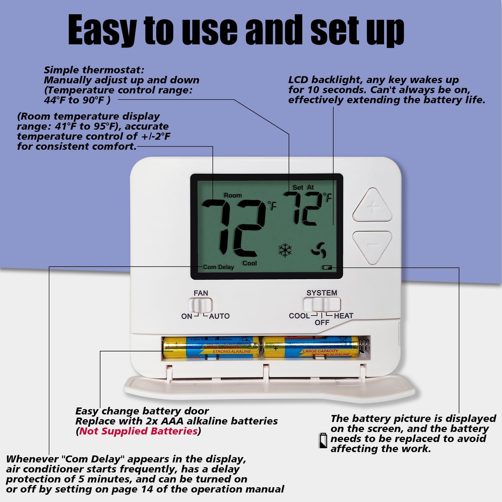 Non-Programmable Thermostat for Home Single-Stage Systems, 1 Heat/1 Cool
