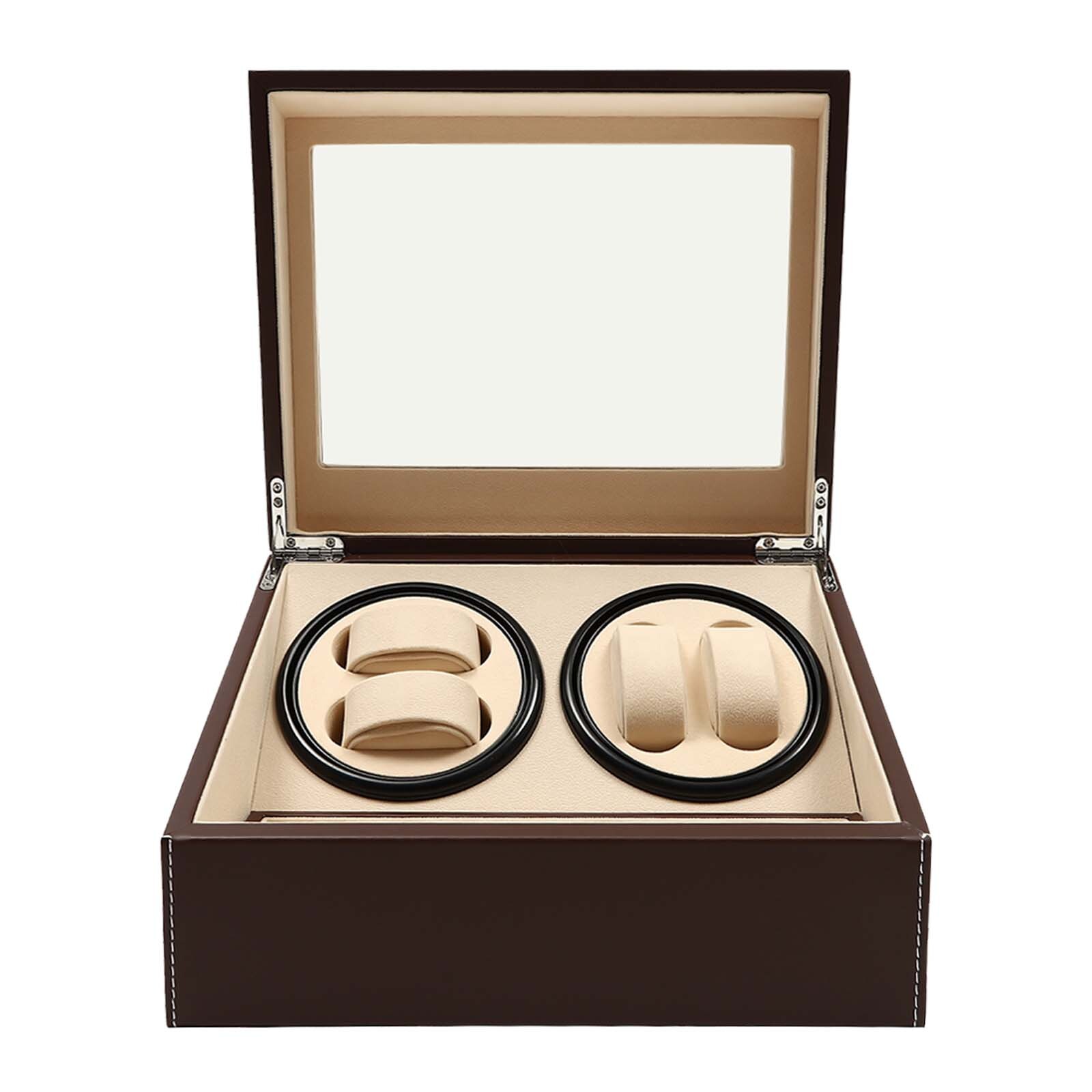 4+6 Automatic Rotation Leather Wood Watch Winder Storage Box Display Case