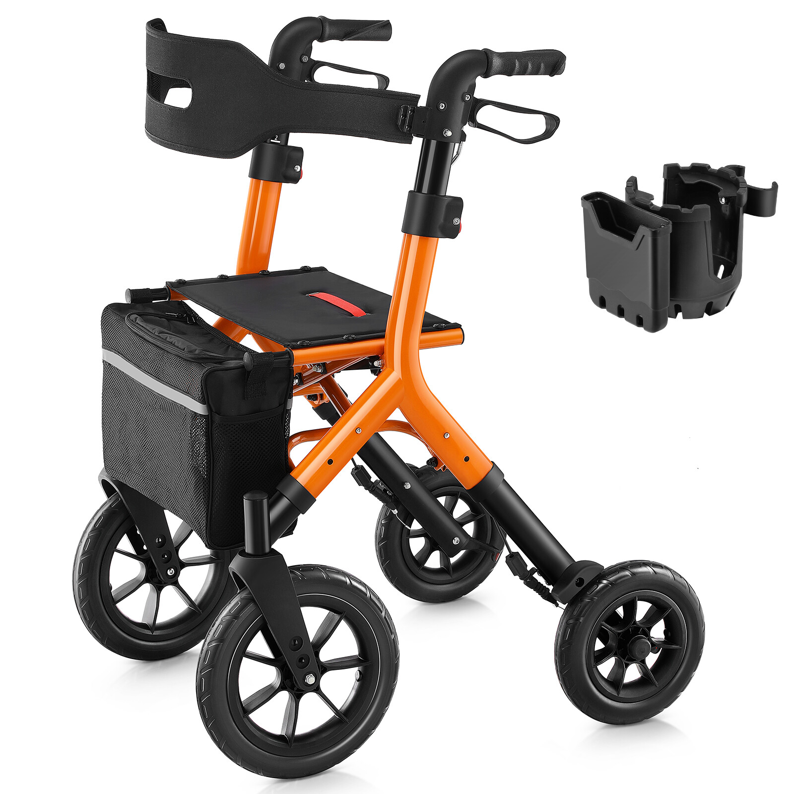 Rollator Walker for Tall Seniors, 12" All Terrain Big Rubber Wheels, Built-In Ca