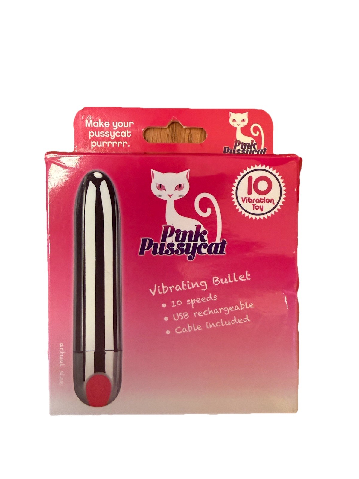 Pink Pussycat Vibrating Bullet 10 Speed USB Rechargeable Silver Pocket Massager