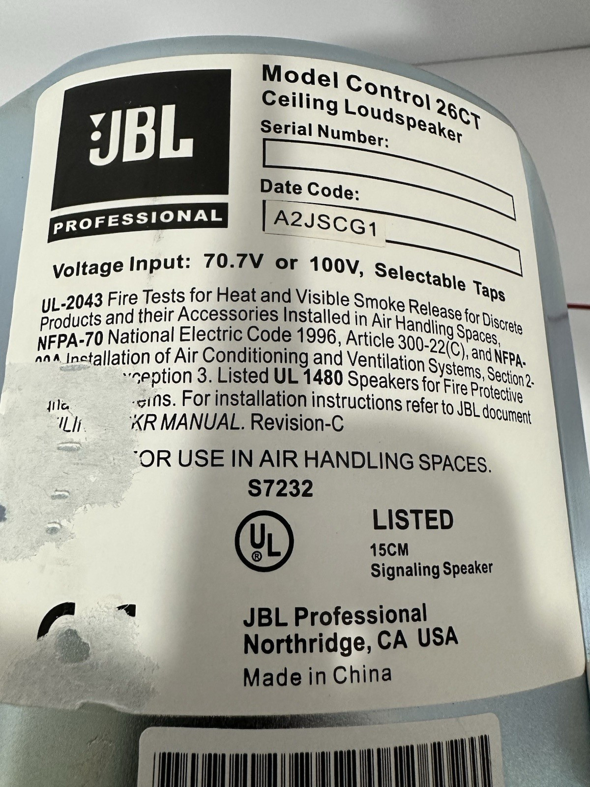 JBL Model Control 26CT Ceiling Loudspeaker 10"
