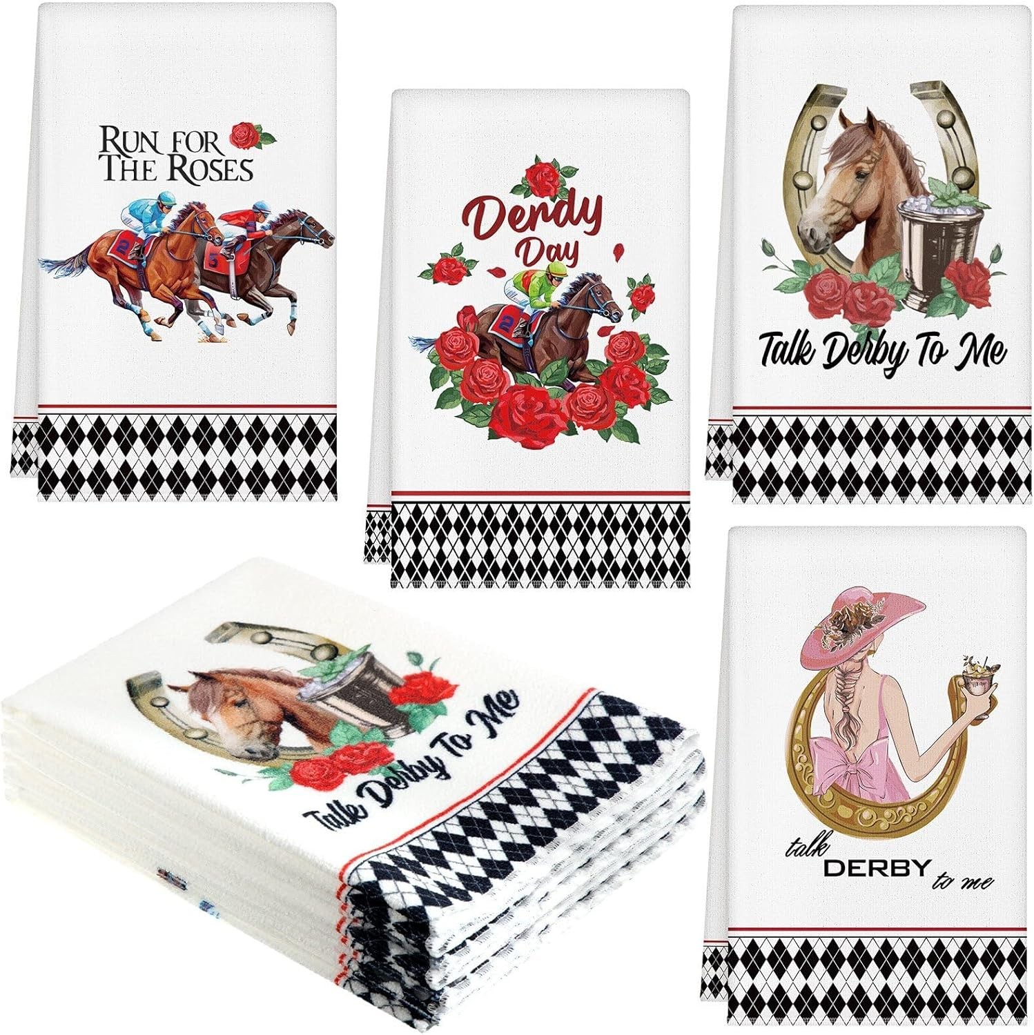 4 Pcs Derby Dish Towels Rose Talk to Me 16 x 24 inches, Multicolored