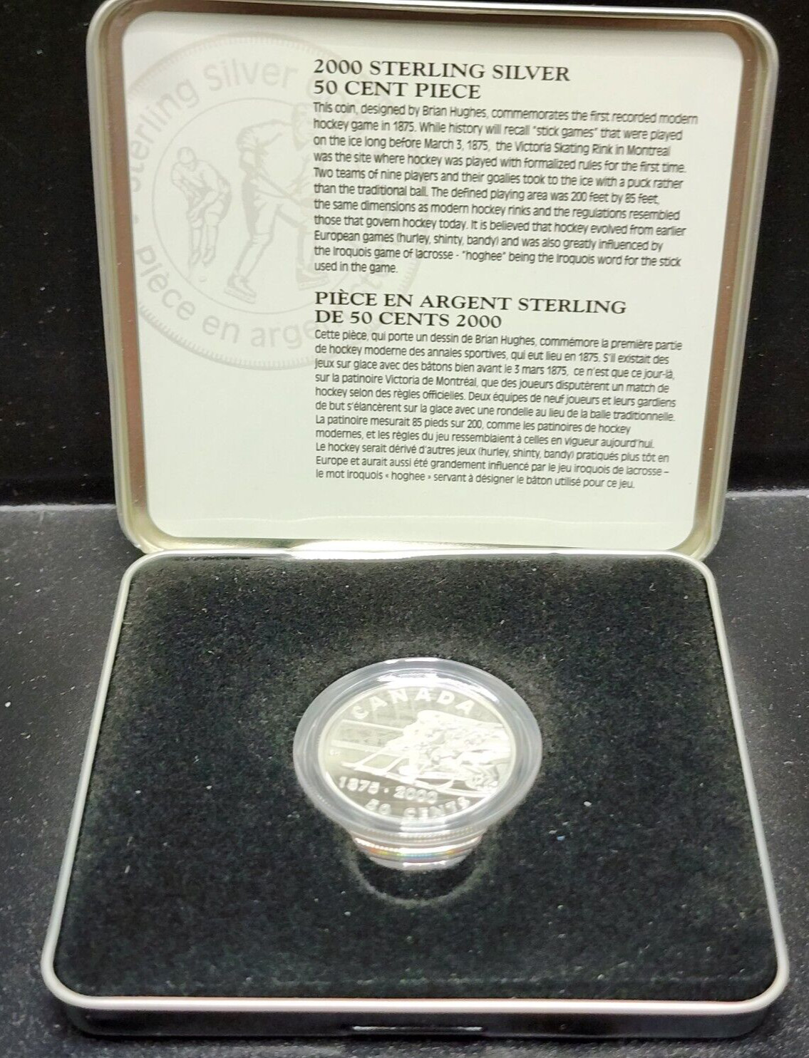 2000 Canada  50 Cent First Modern Hockey Game Sterling Silver Coin - # 26505
