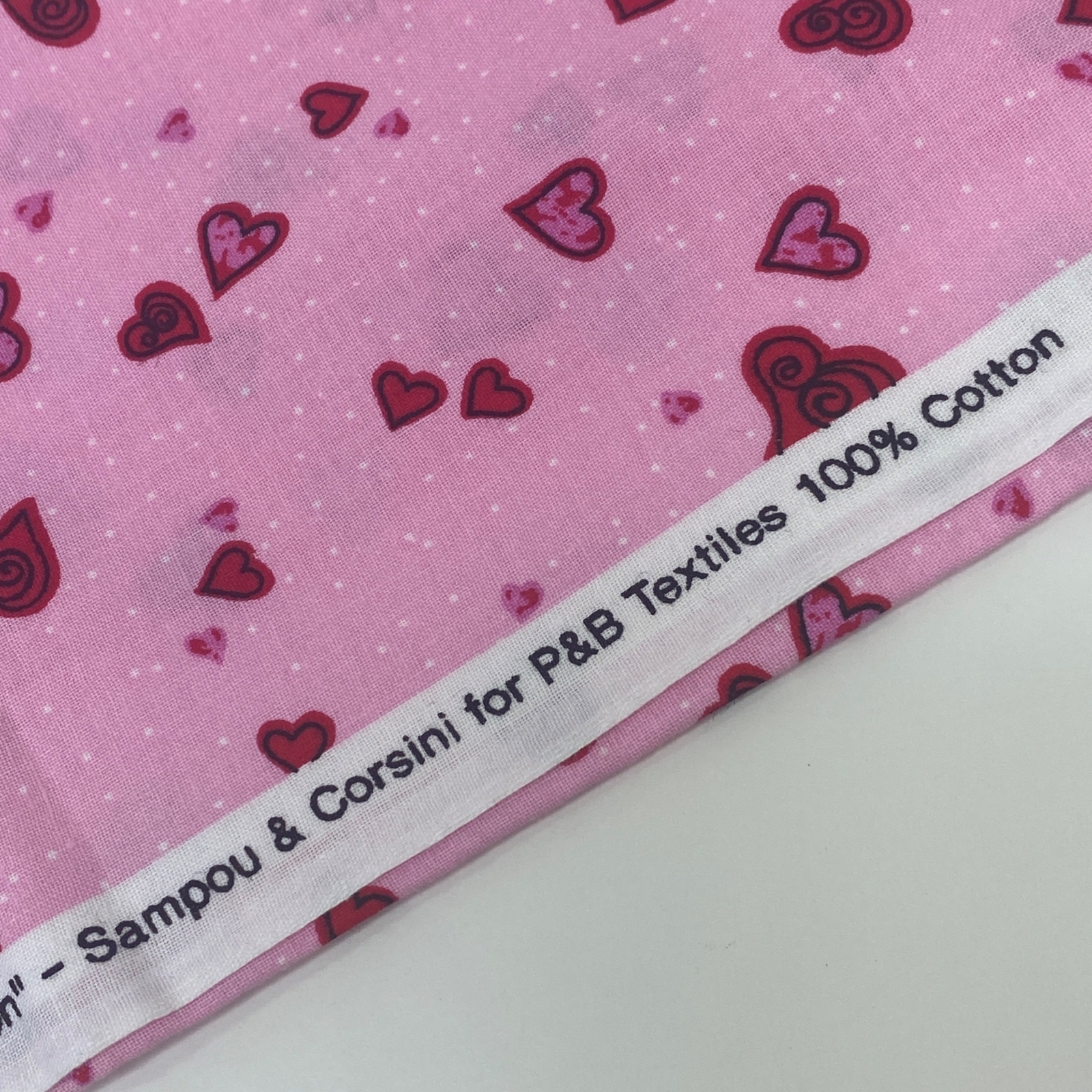 1/2 Yard Cut Quilting Pink Red Heart Collection P&B Textiles Fabric Quilt