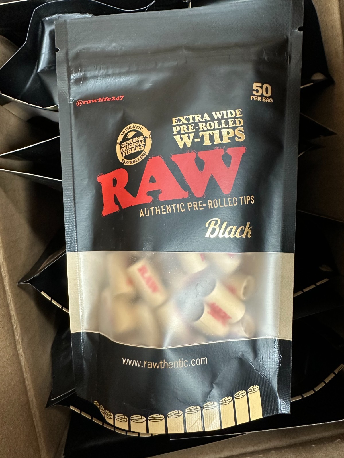 RAW Black EXTRA Wide Pre-Rolled Tips 10mm Bag of 50 Pre-Rolled Tips