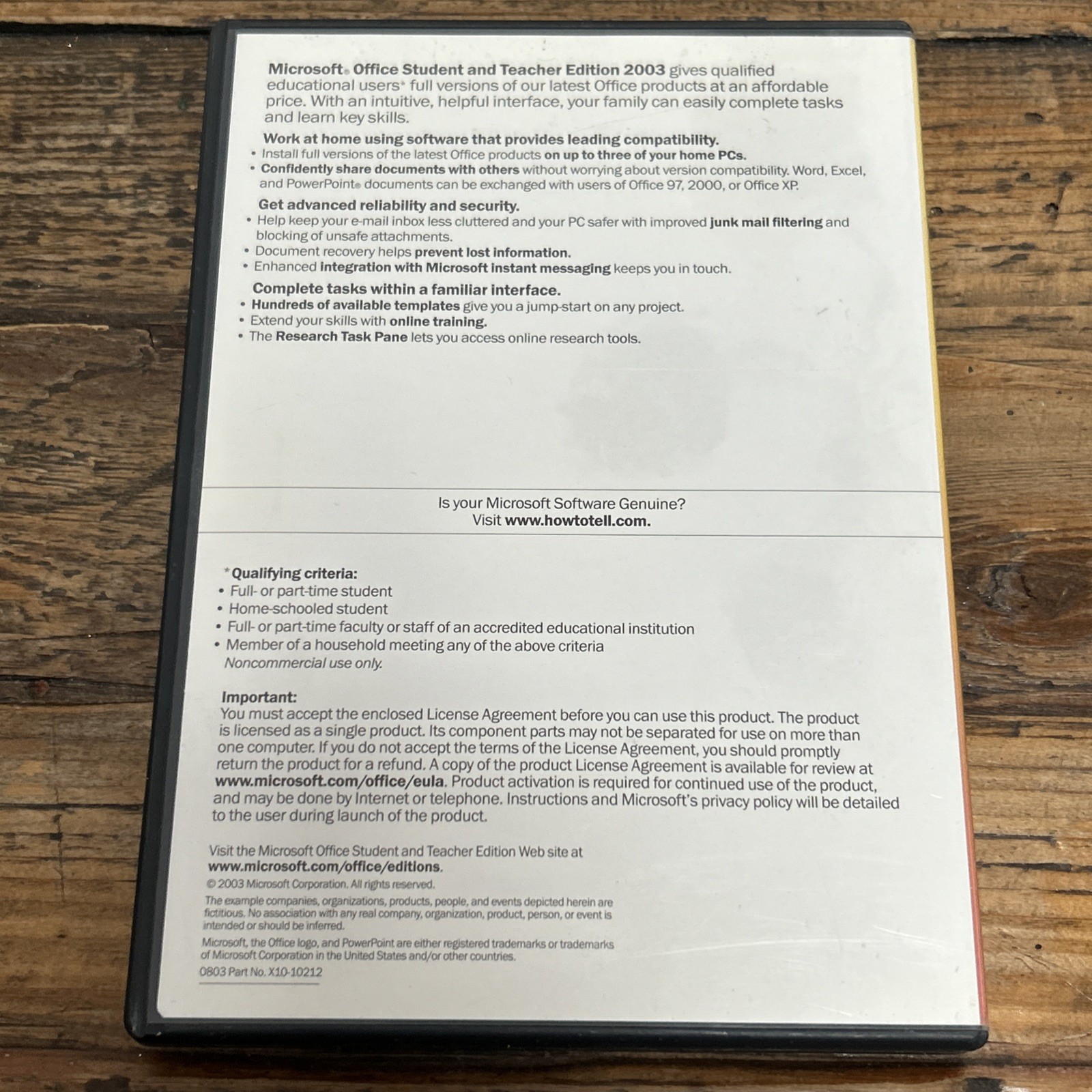 Microsoft Office 2003 Student and Teacher Edition Full Version w/ Word with Key