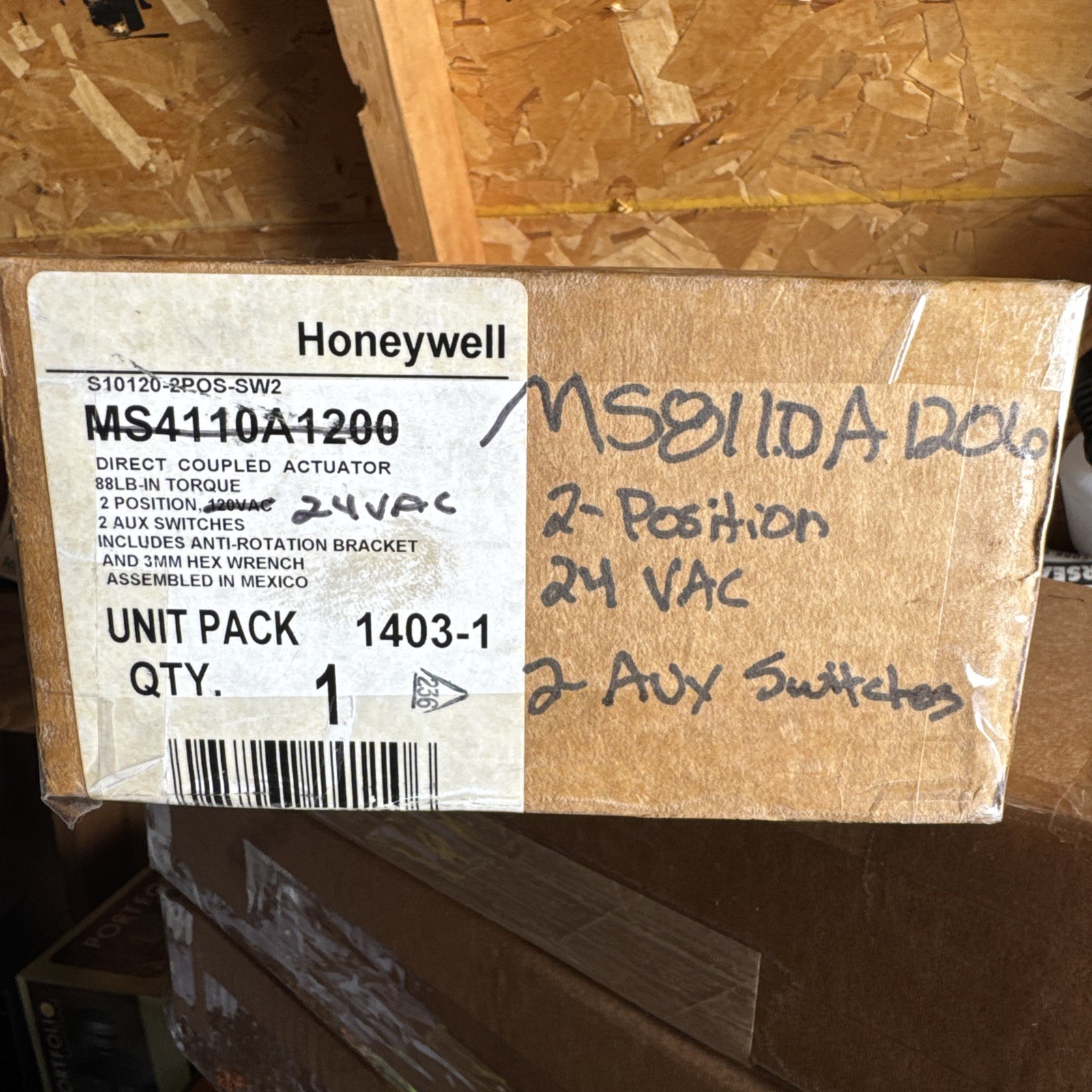Honeywell Direct Coupled Actuator MS8110A1206 2Aux Switches 2 Position 24 Vac