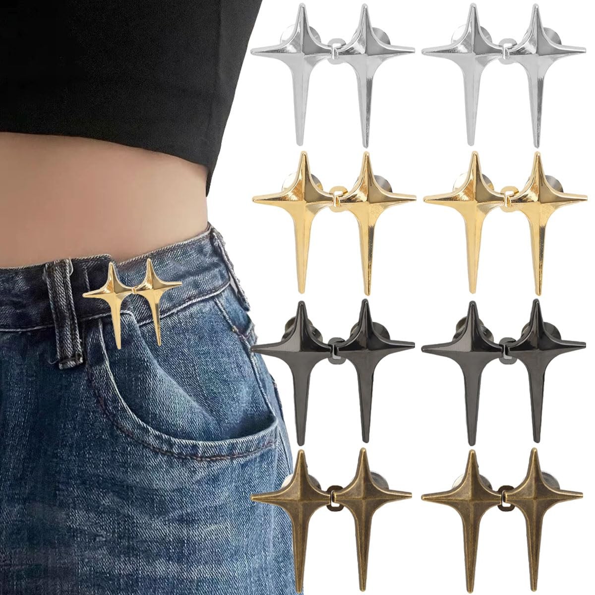 8 Sets Adjustable Star Button Pant Waist Tightener, 20mm, golden