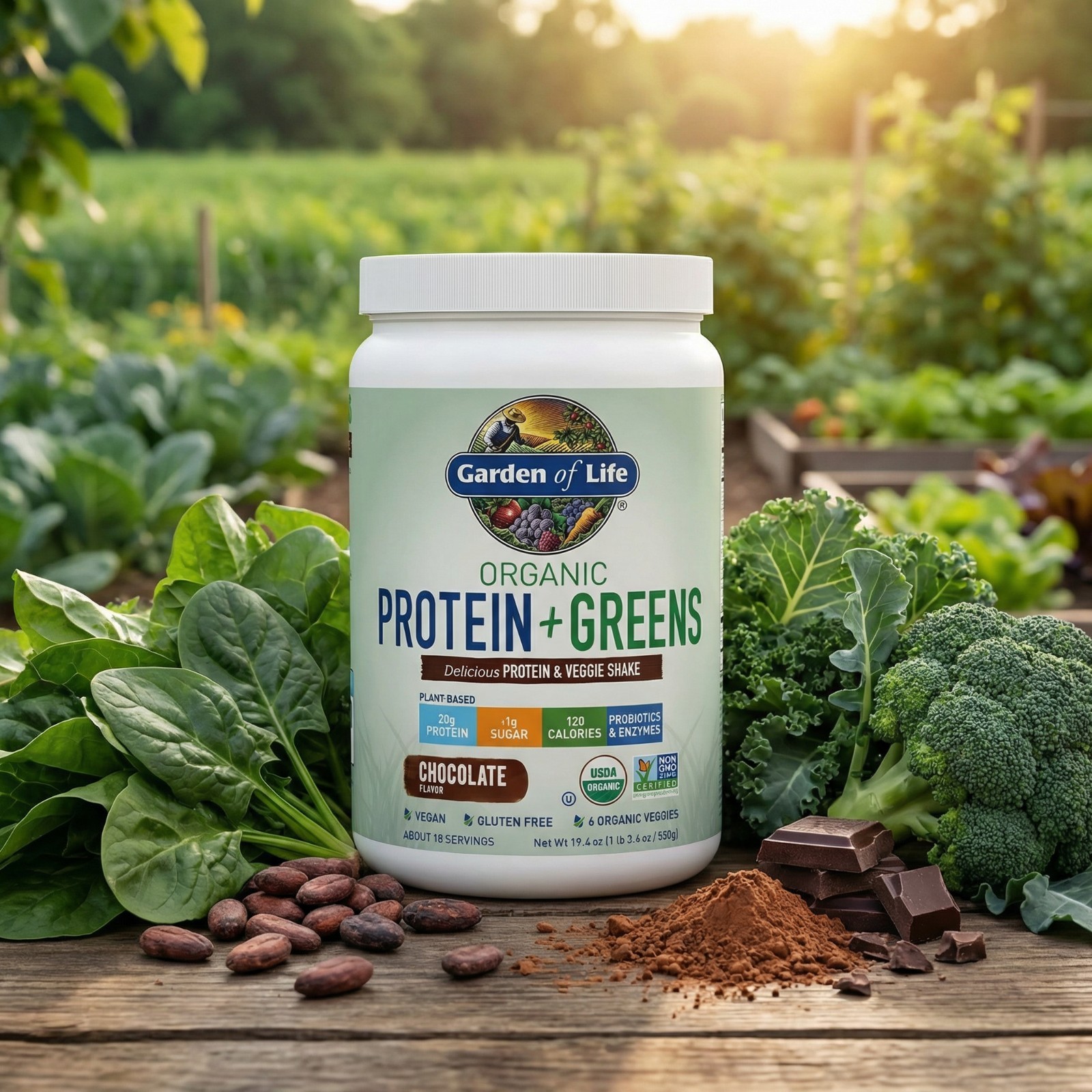 Garden of Life Vegan Plant Protein Powder Organic Greens Probiotic 18 Servings