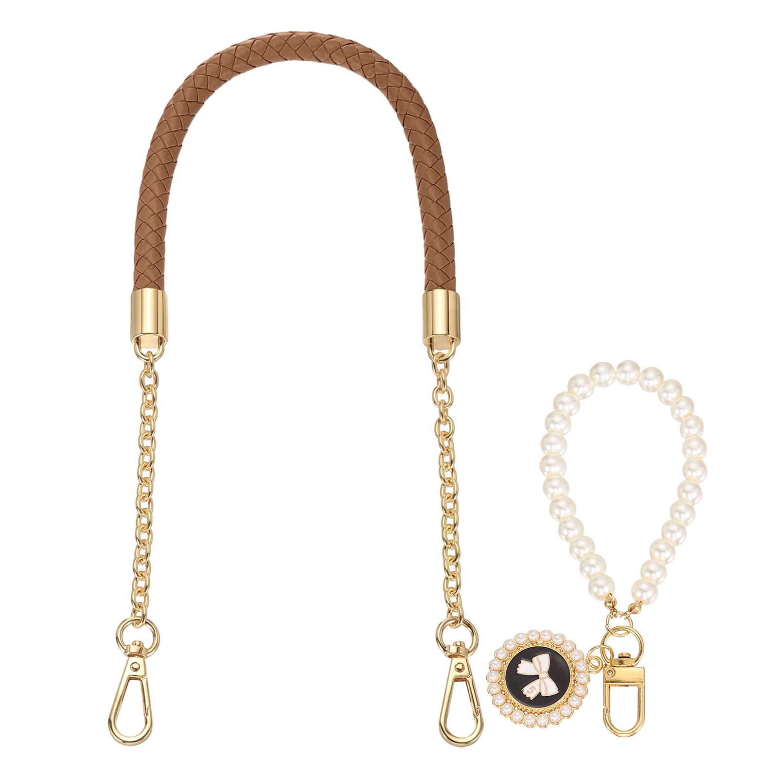 62cm/24.4" PU Leather Braided Purse Straps (Coffee, Light Gold Buckle)