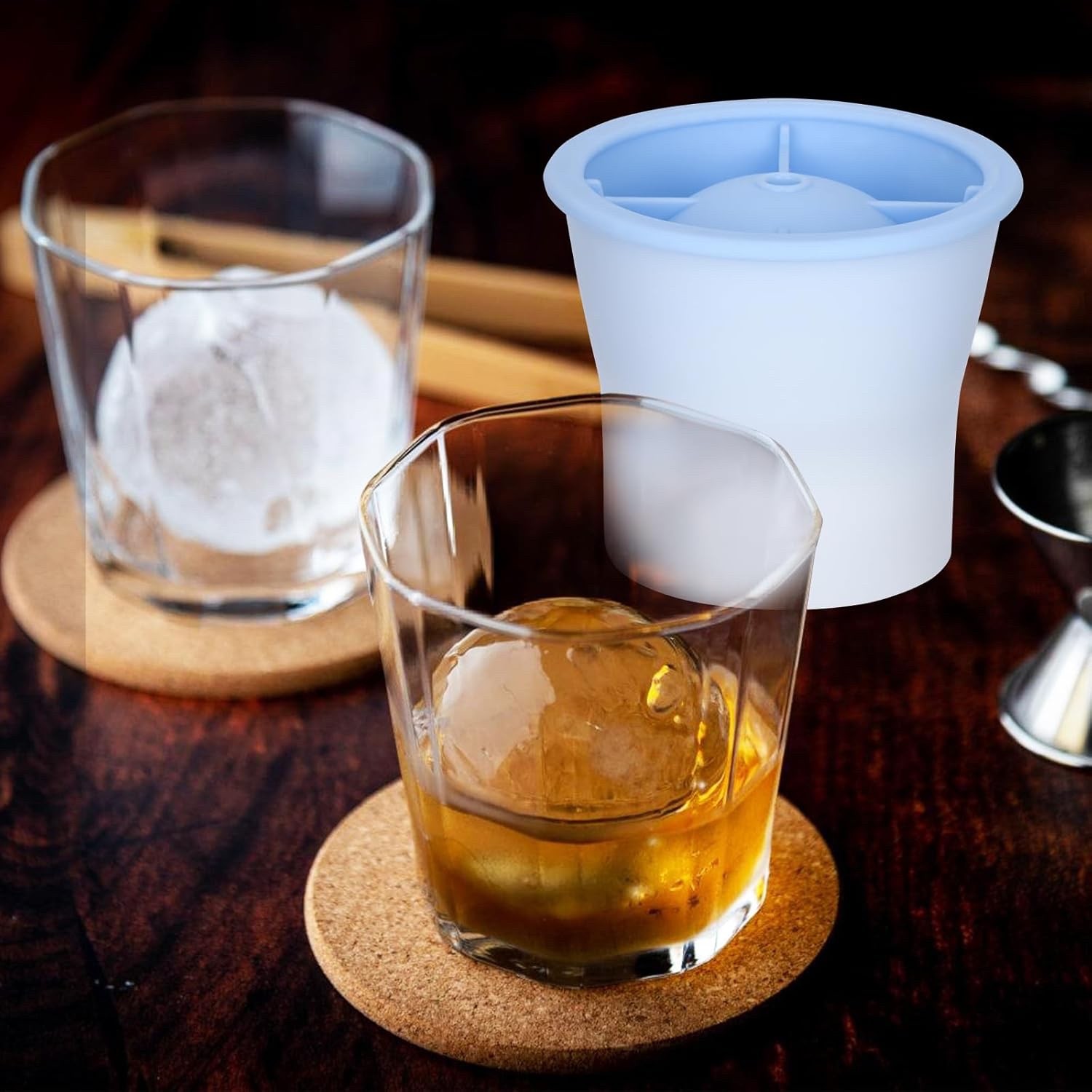 Round Ice Cube Molds 6 Pieces, Silicone Sphere Ice Mold Maker, Stackable Easy Re