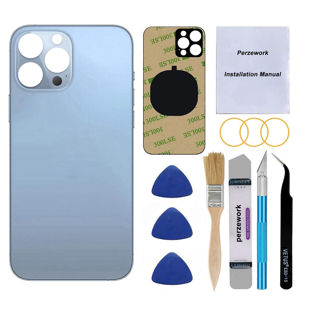 Perzework OEM Rear Cover Back Glass Replacement for iPhone 13 pro Sierra Blue
