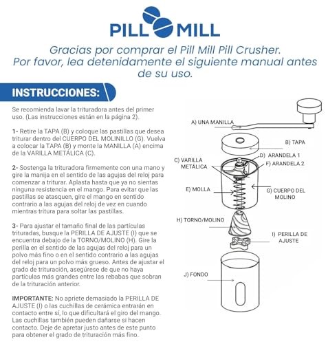 Pill Mill Pill Crusher - Crushes Multiple Tablets To A Fine Powder - M