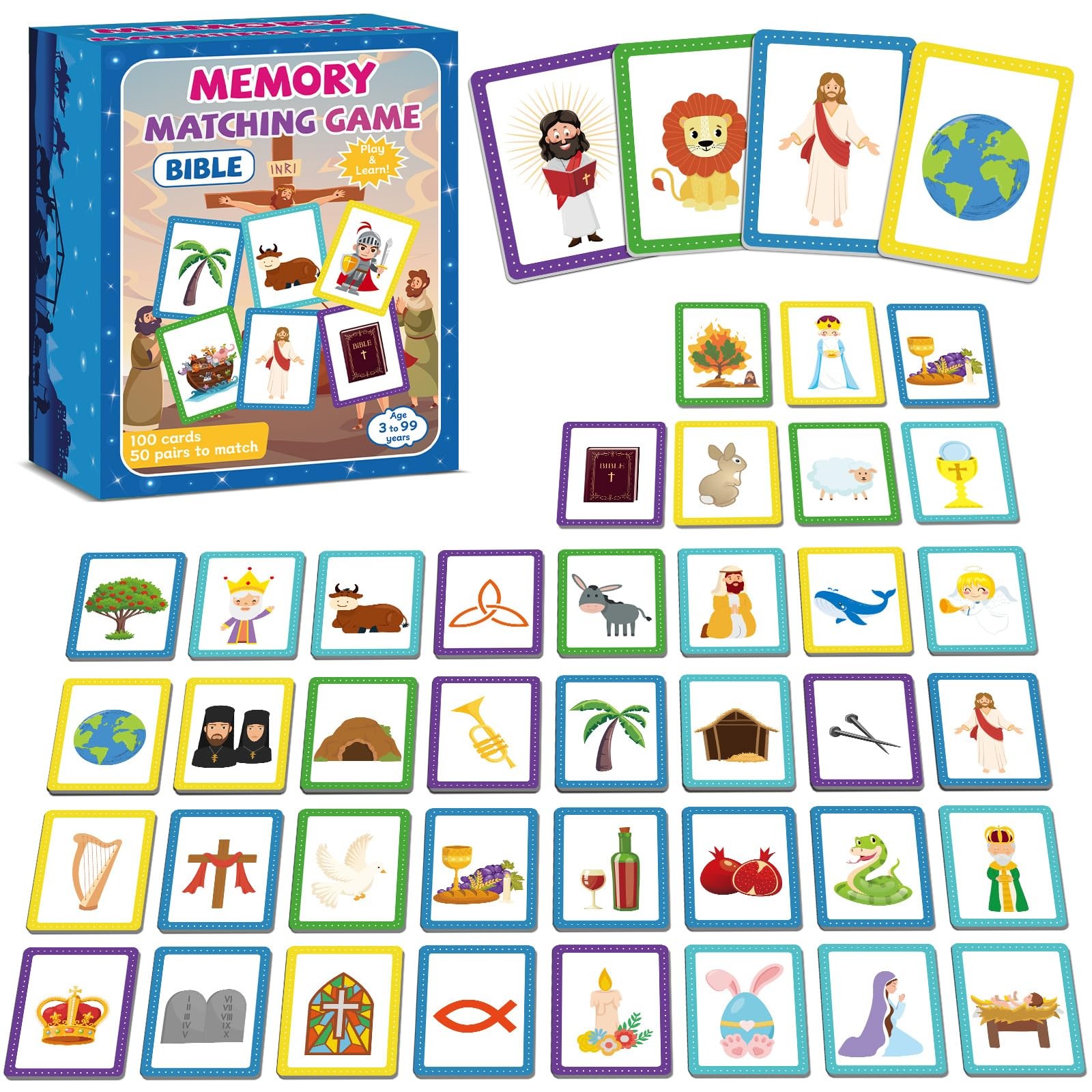gisgfim 50 Pairs Memory Matching Game Bible Concentration Memory Card Games