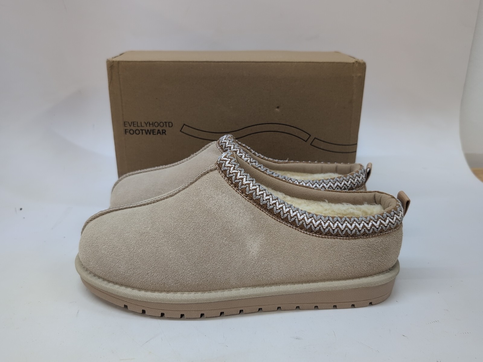 Evellyhootd Suede Braided Fluffy Slip-on Slipper Shoes W US 10 Beige (61204)