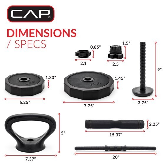 CAP 66lb Multi-Use Weight Set - Adjustable Dumbbell, Barbell & Kettlebell