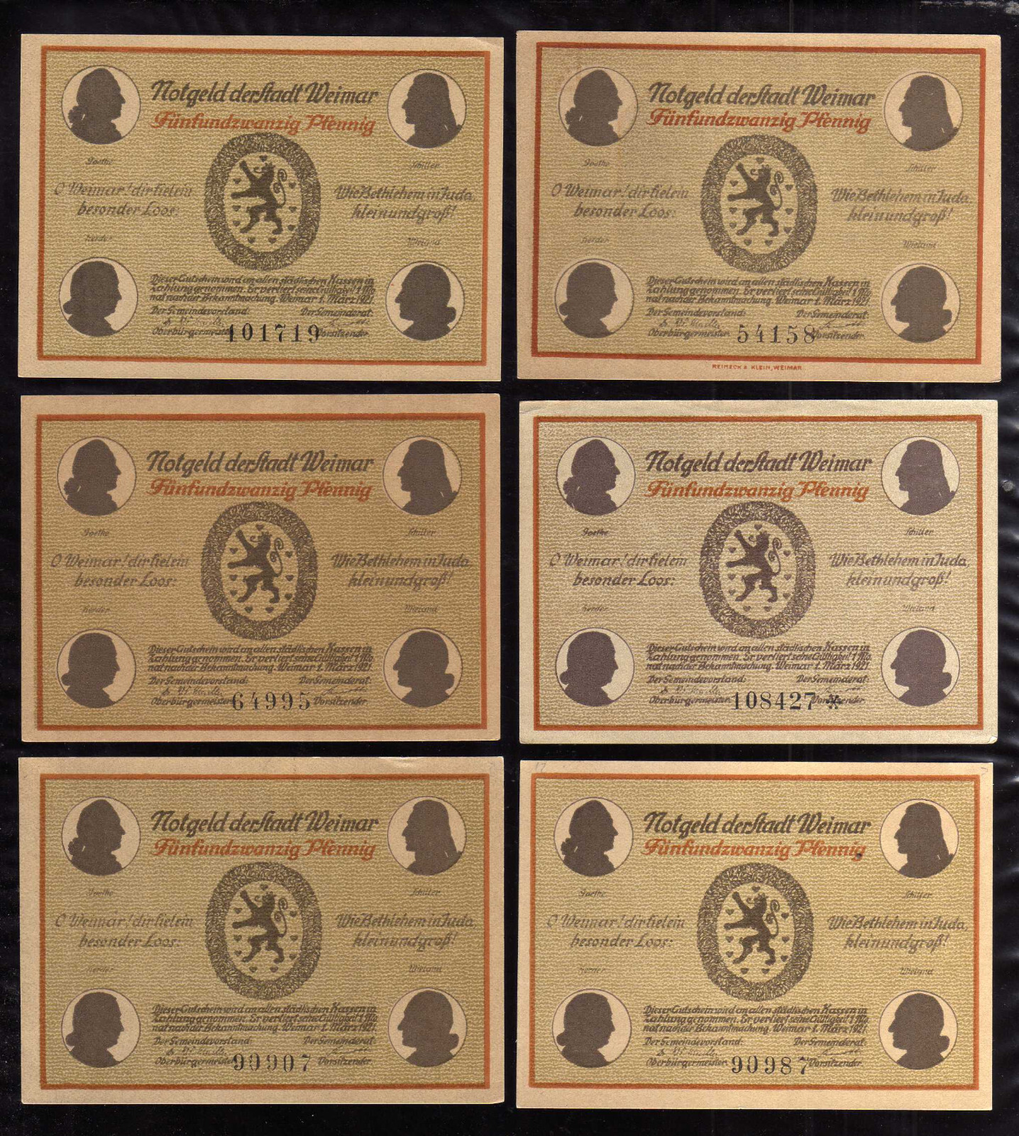WEIMAR - GERMANY NOTGELD - 6 x 25 PFENNIG