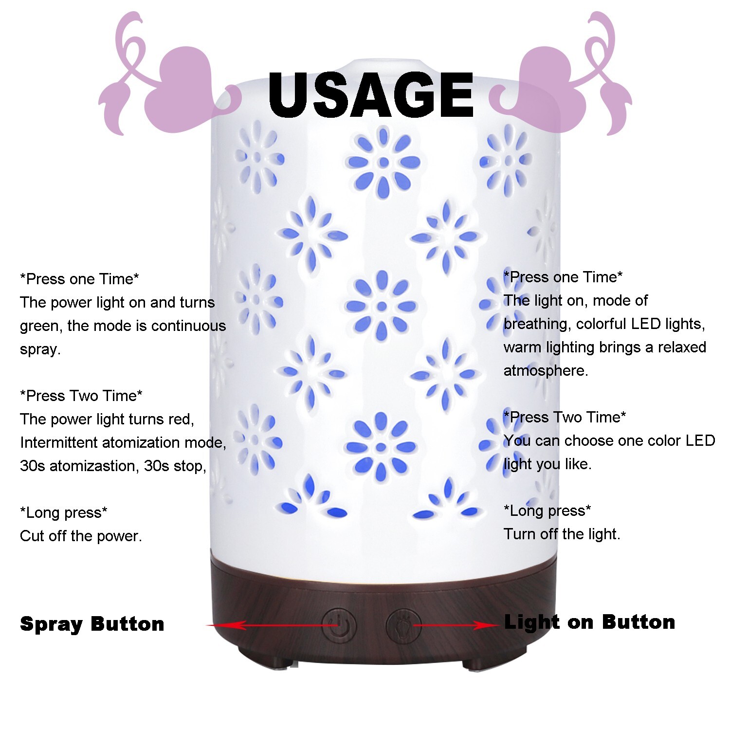 Electric Oil Diffuser Humidifier Home Steamer Air Purifier Cool Mist Purifier