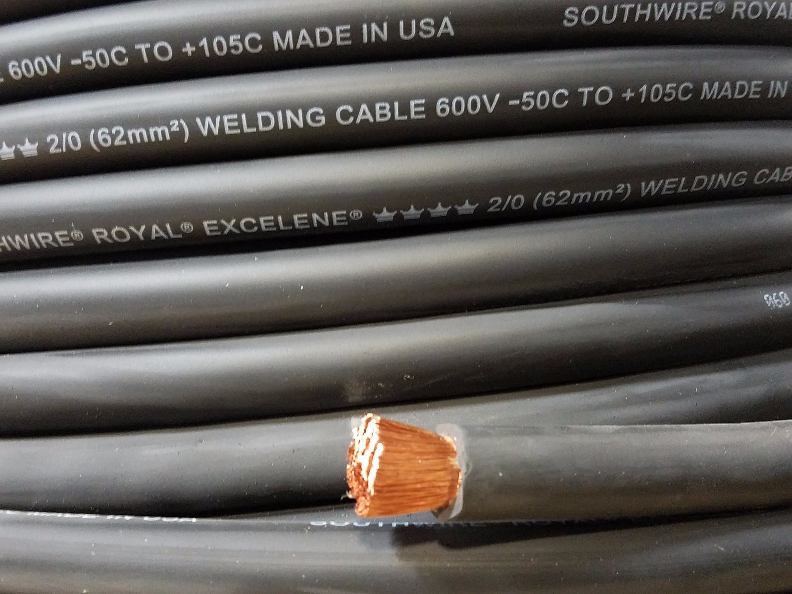 2/0 EXCELENE WELDING BATTERY CABLE BLACK 600V USA 105c EPDM JACKET 125' ft