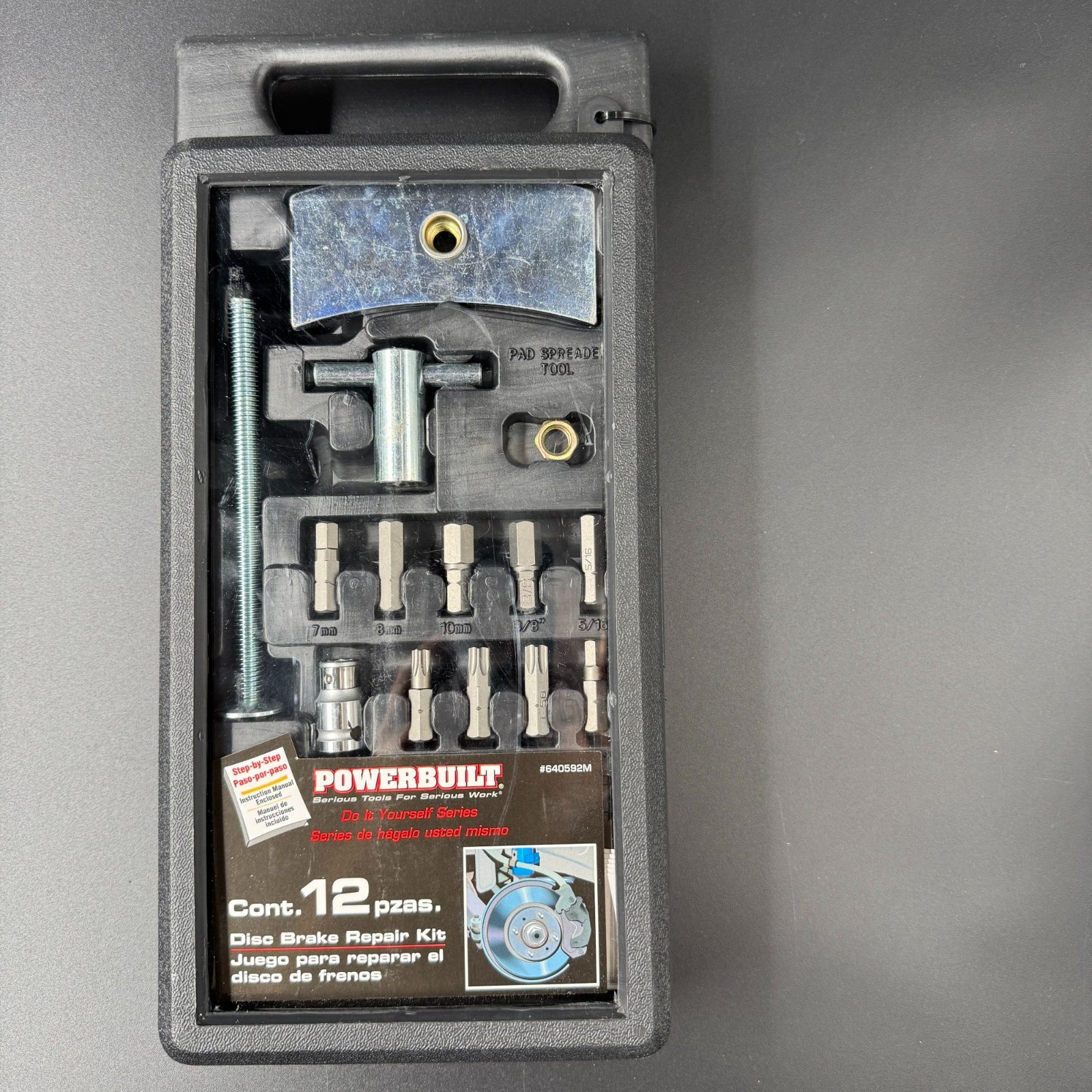 Powerbuilt 12 Pc Disc Brake Repair Kit w/brake pad spreader tool 6 hex bits