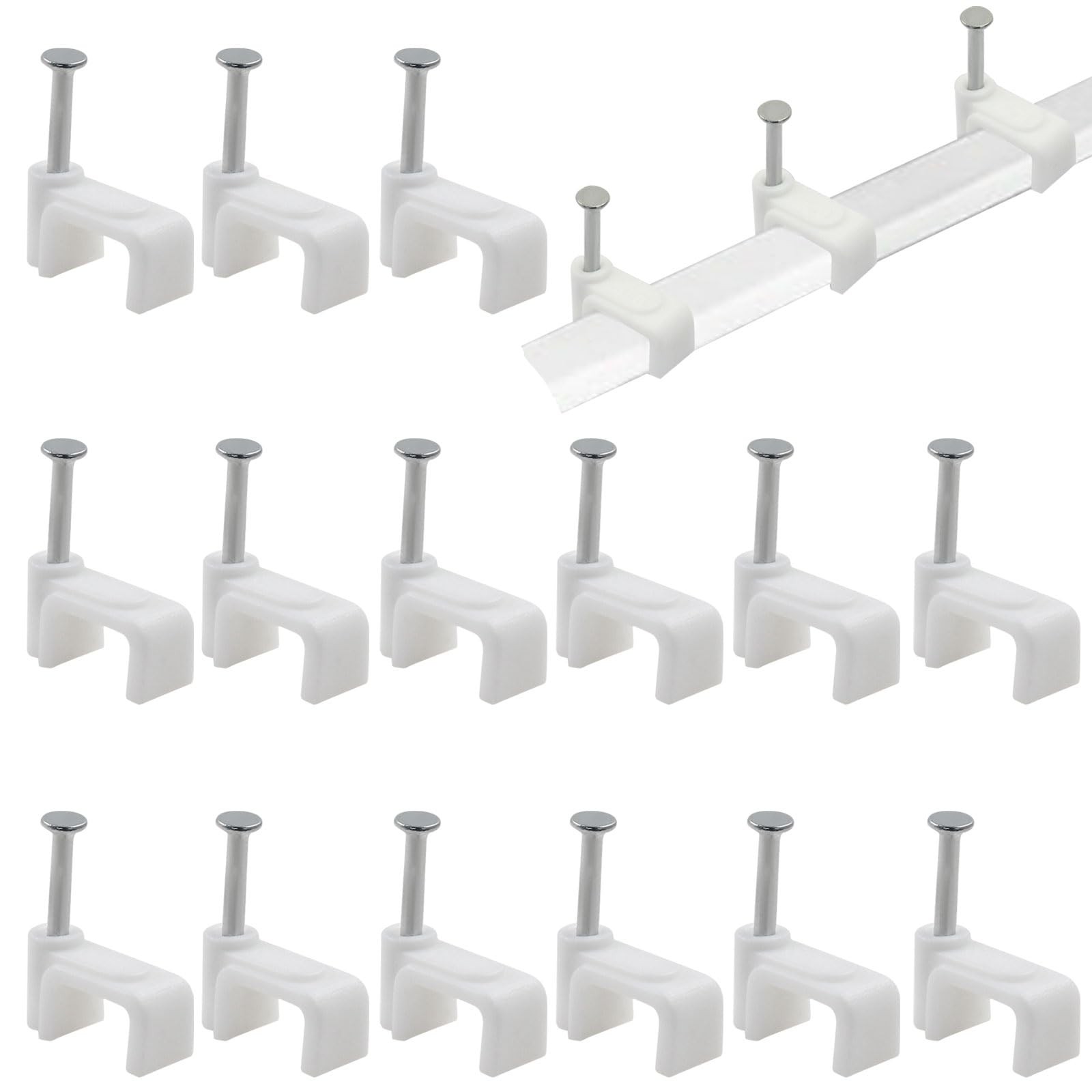 Litoexpe 100 Pcs Flat Cable Clips 8mm, White Ethernet Wall
