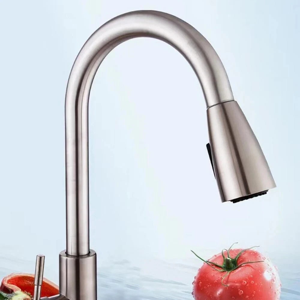 Kitchen Sink Faucet Brushed Nickel Single Handle Swivel Pull Down Sprayer Mixer