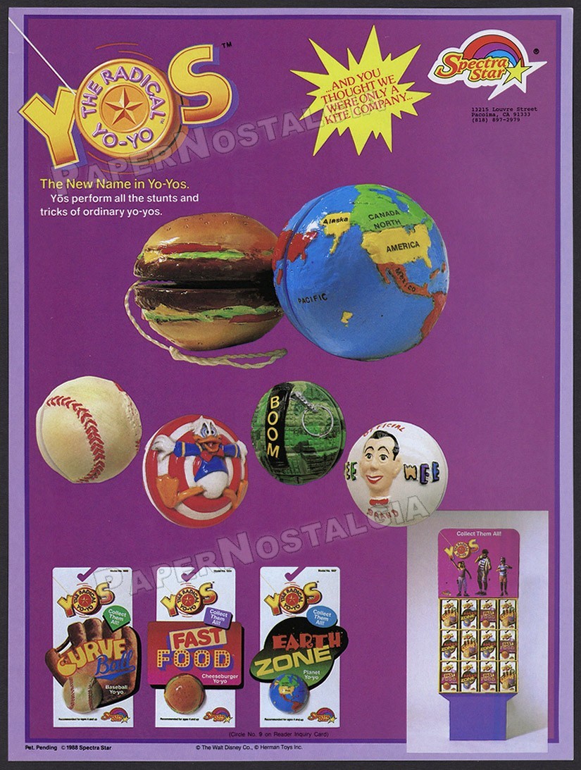 YOS: THE RADICAL YO-YOs – Orig. 1988 Trade AD / ADVERT – Spectra Star – Pee-Wee