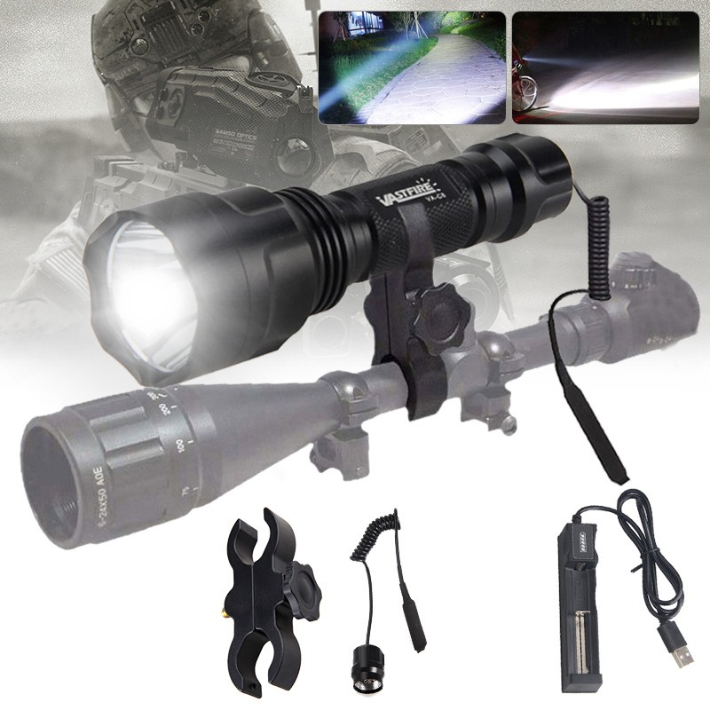 Rechargeable LED Flashlight 10000LM Hunting White Light Torch With Scope Mount