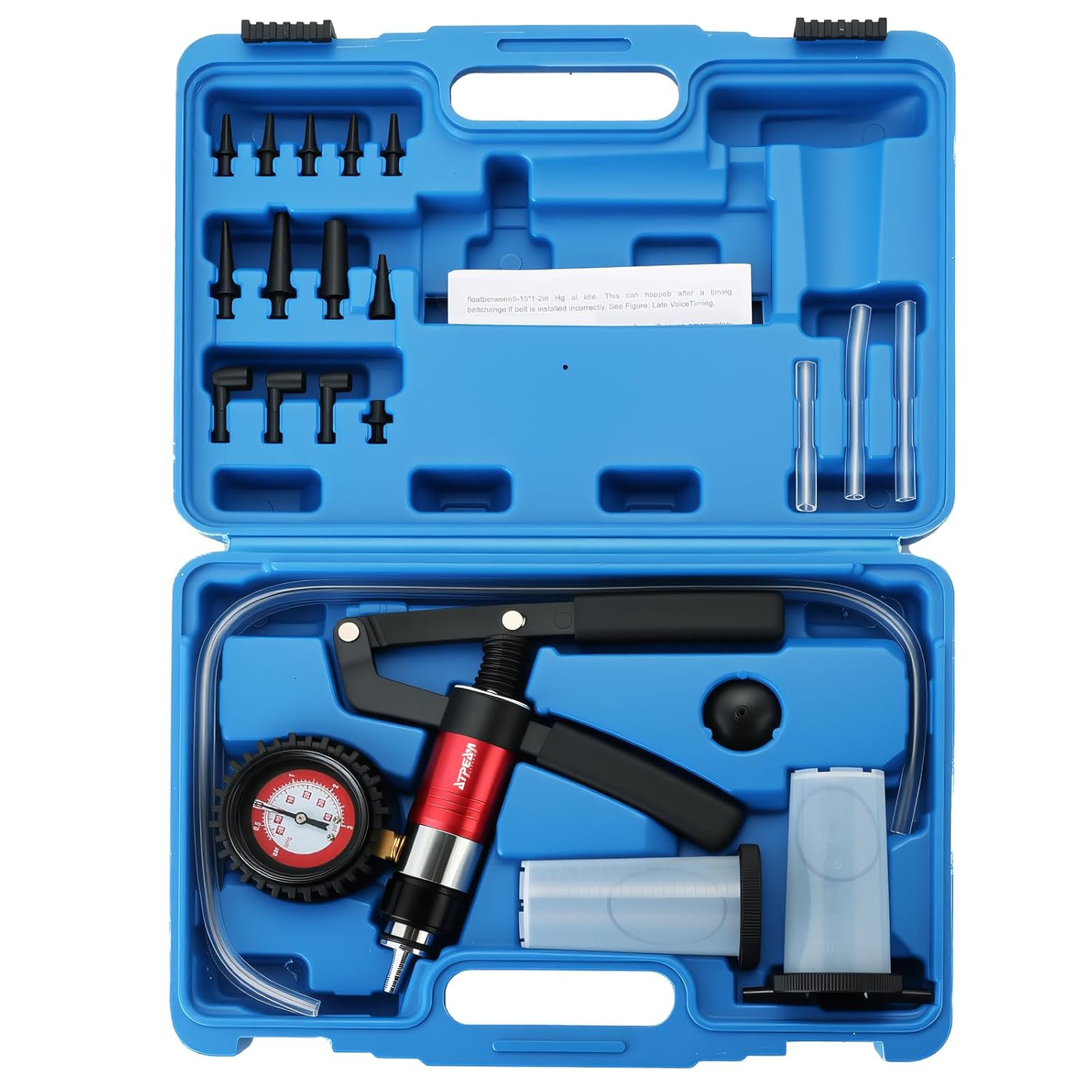 21PCS Brake Bleeder Kit Hand Held Vacuum Pressure Pump Tester with Adapters One-