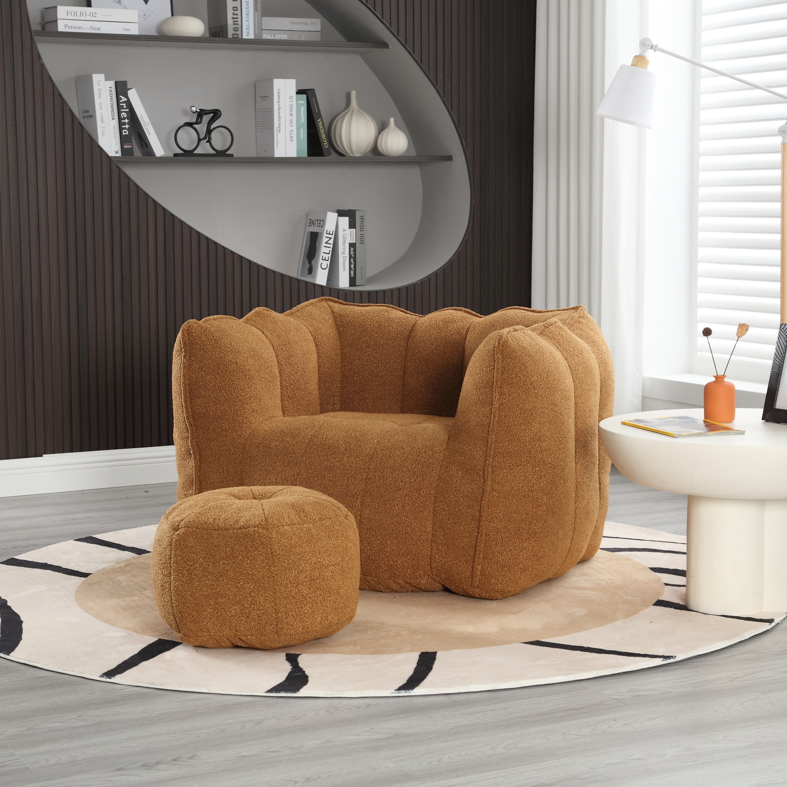 Bean Bag Chair + Footstool Armrest Bean Bag Chair Lazy Sofa Living Room Khaki