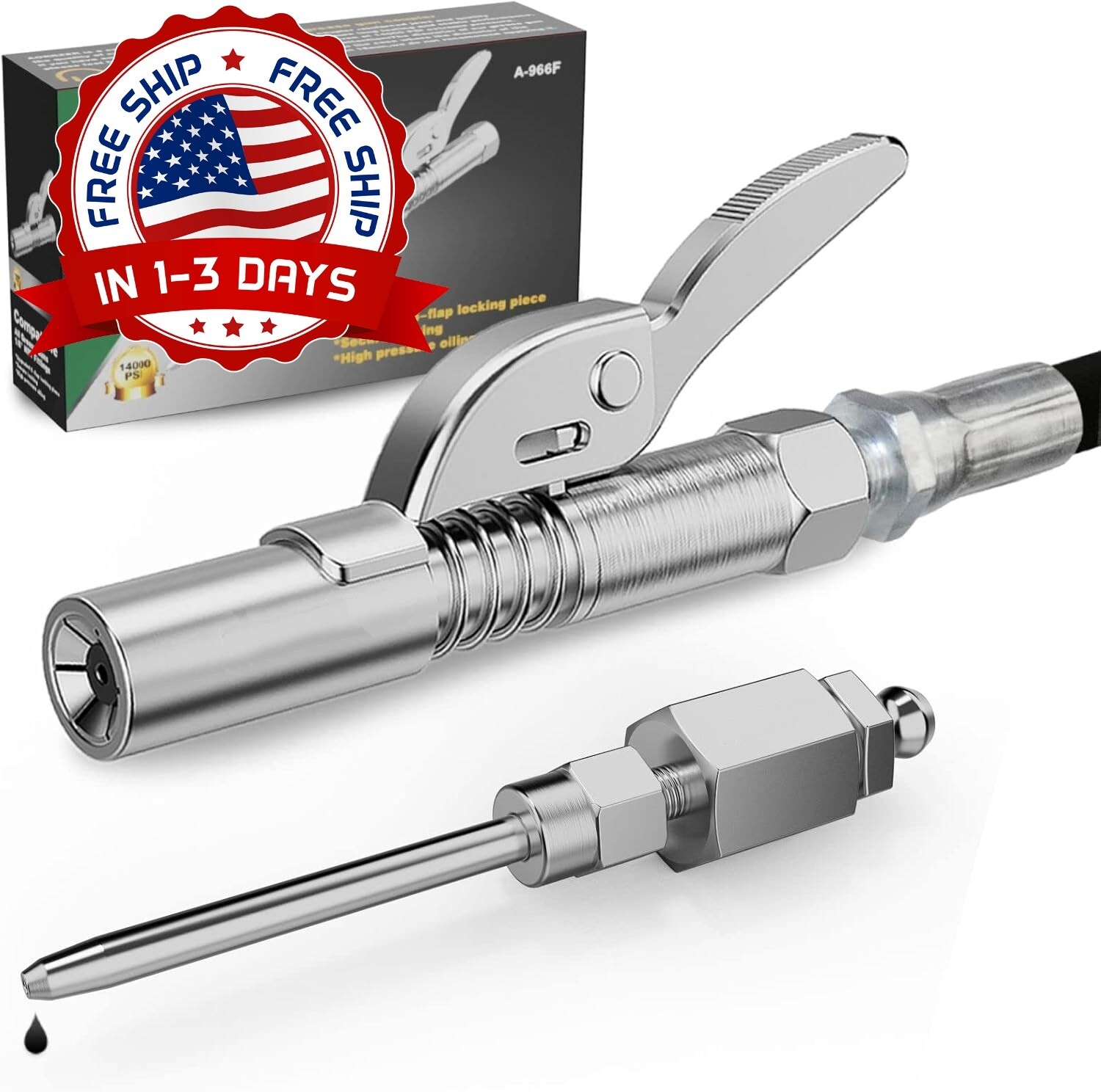 Acoplador Para Pistola De Engrase 12000 PSI Bloqueo Y Liberación Rápida 1/8" NPT