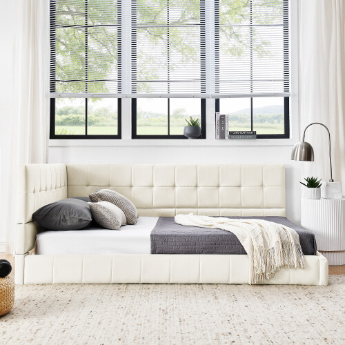 Full Size Velvet Upholstered Tufted Daybed Sofa Bed Frames with Backrest Armrest