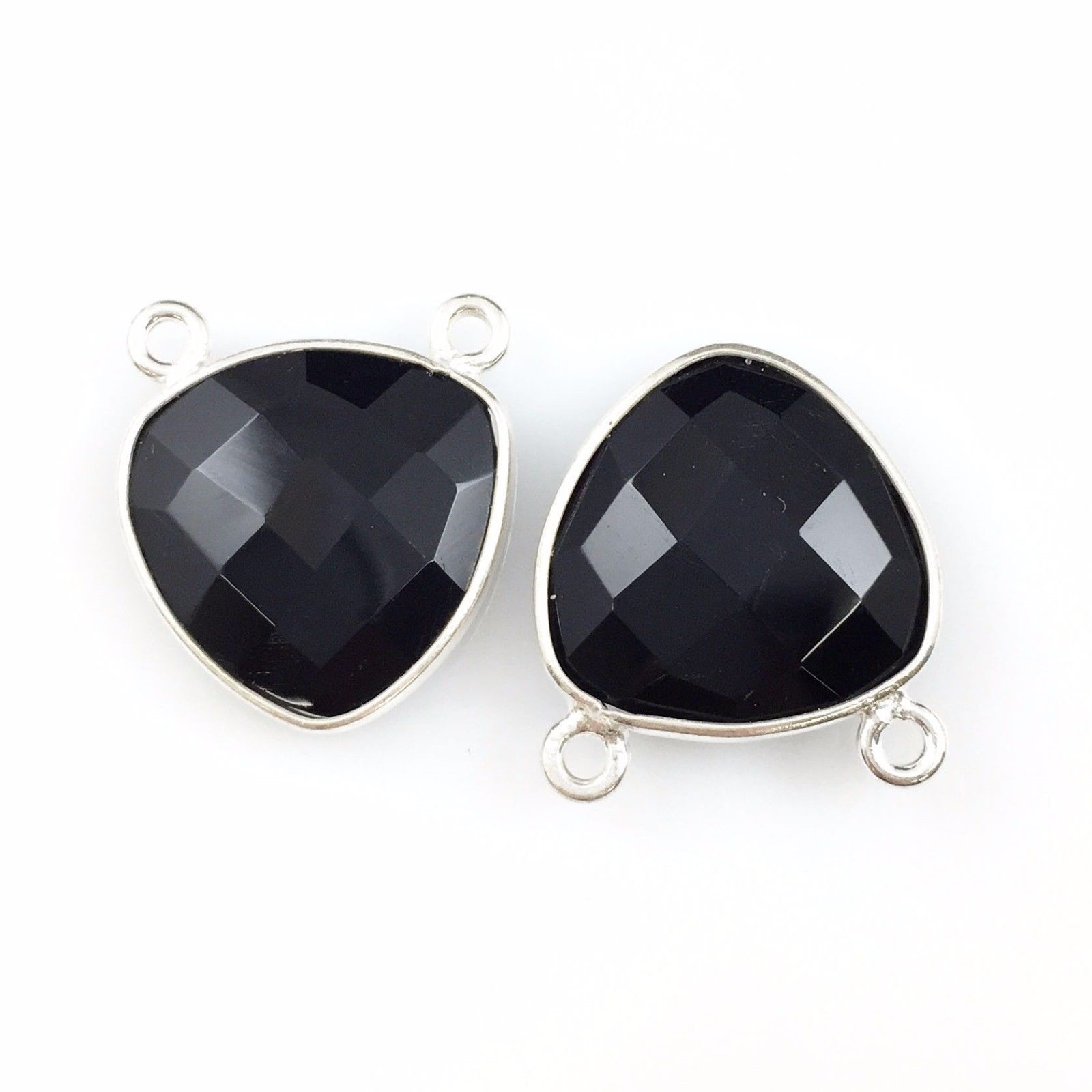 Bezel Gem Links-  Sterling Silver-Small Trillion-15mm- Black Onyx-1pc