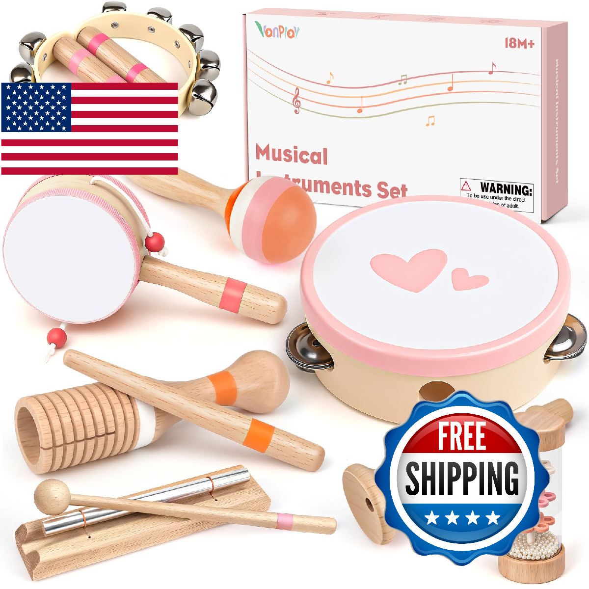 Musical Toys for 2 3 Year Old Girl Birthday Gifts, Wooden Montessori Toys for 2