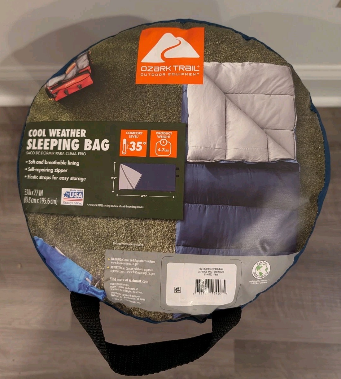 Ozark Trail 35-Degree Cool Weather Adult Sleeping Bag - Blue - 33"x77"