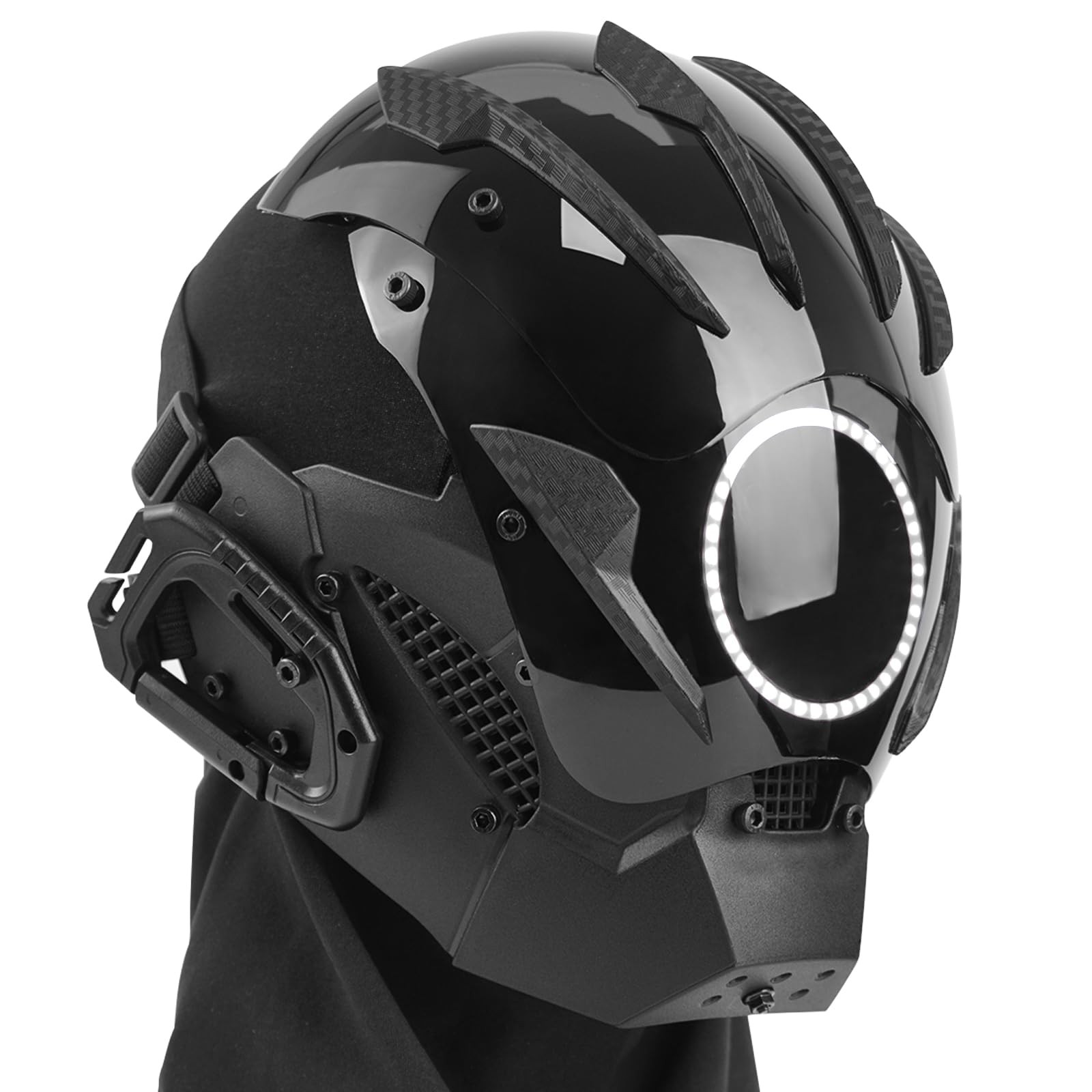 Punk LED Mask for Men - Adjustable Strap, Neon Glow Sci-Fi Standard, White