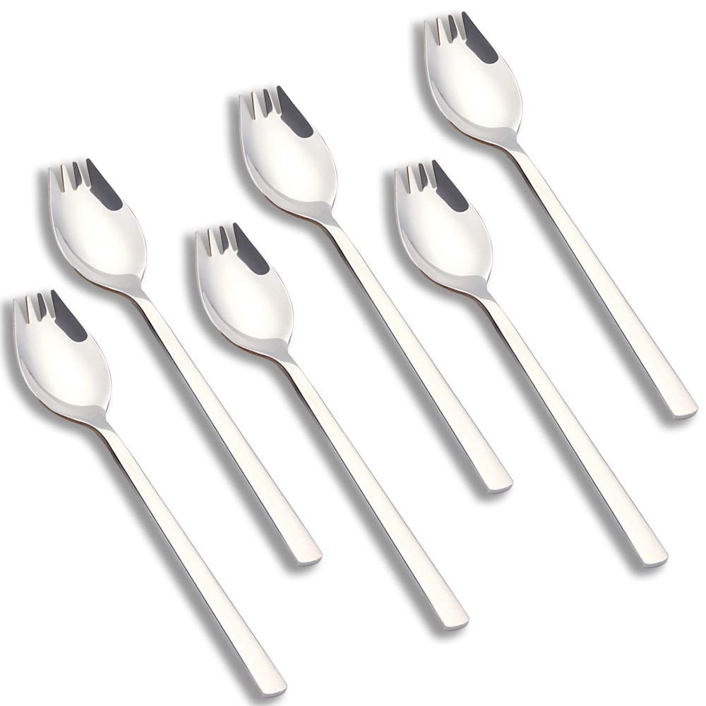 6 Pack 7.5 Inch Stainless Steel Sporks 18/8 Flatware Fork Spoon Combo Utensils