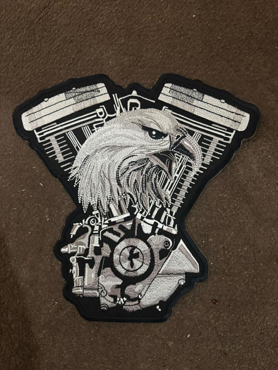 V-Twin Engine Eagle Patch - Large Embroidered Biker Back Patch for Vests/Jackets