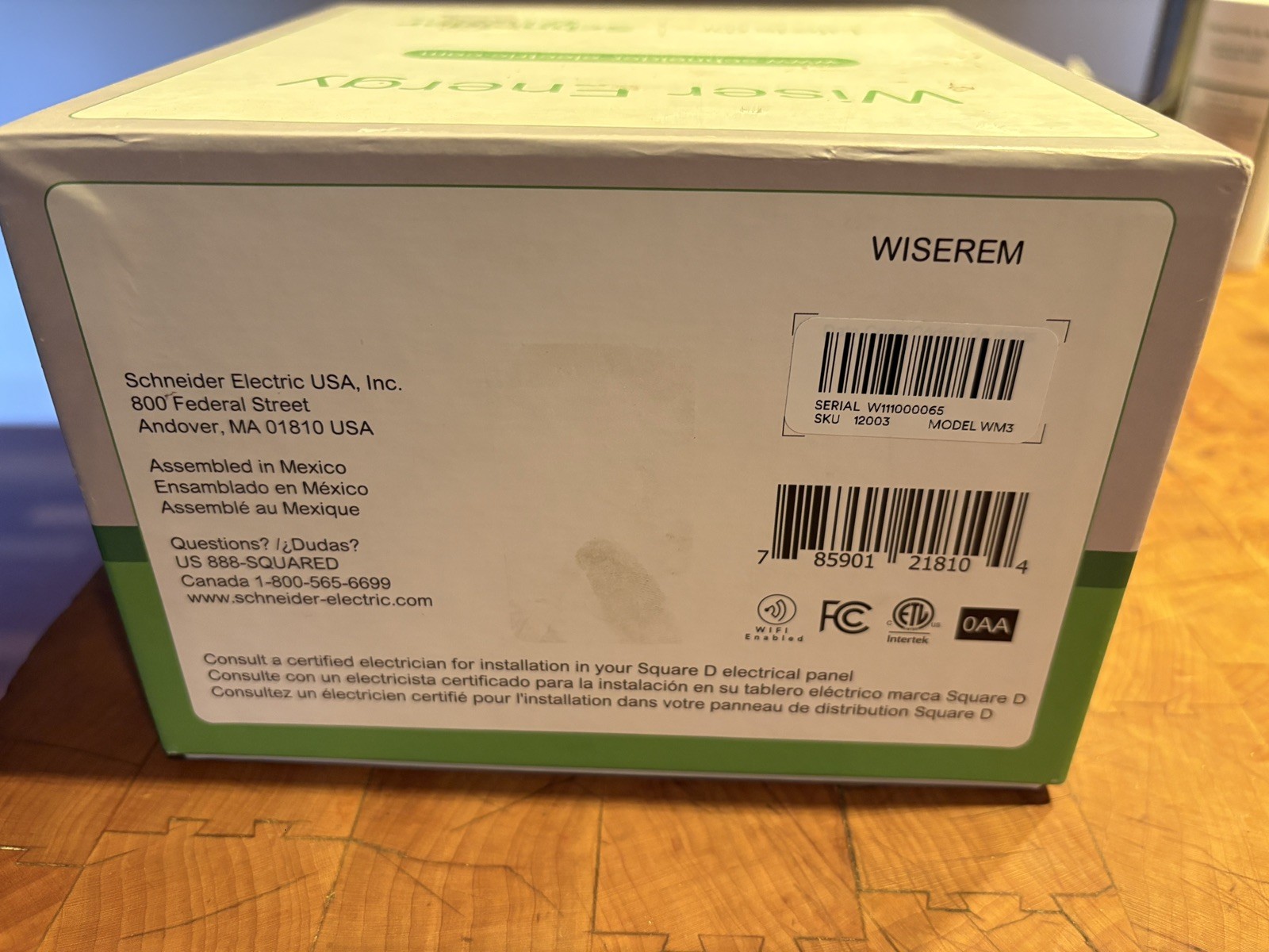 Square D Wiserem WM3 90-130V 0.1A (new) open box