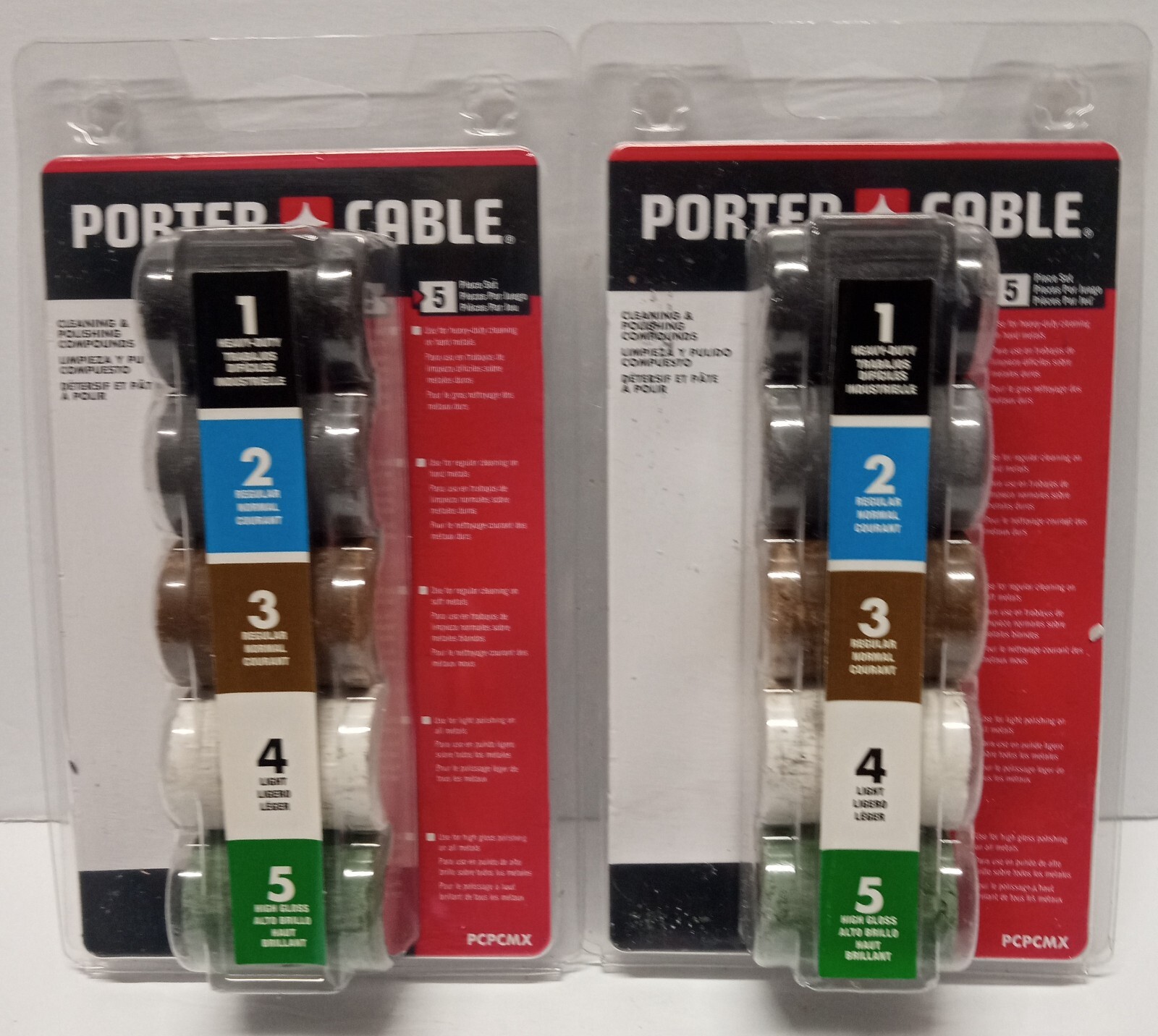 Lot of 2 PORTER-CABLE 5 Different Grits 5 Metal Cleaning & Polishing Compounds