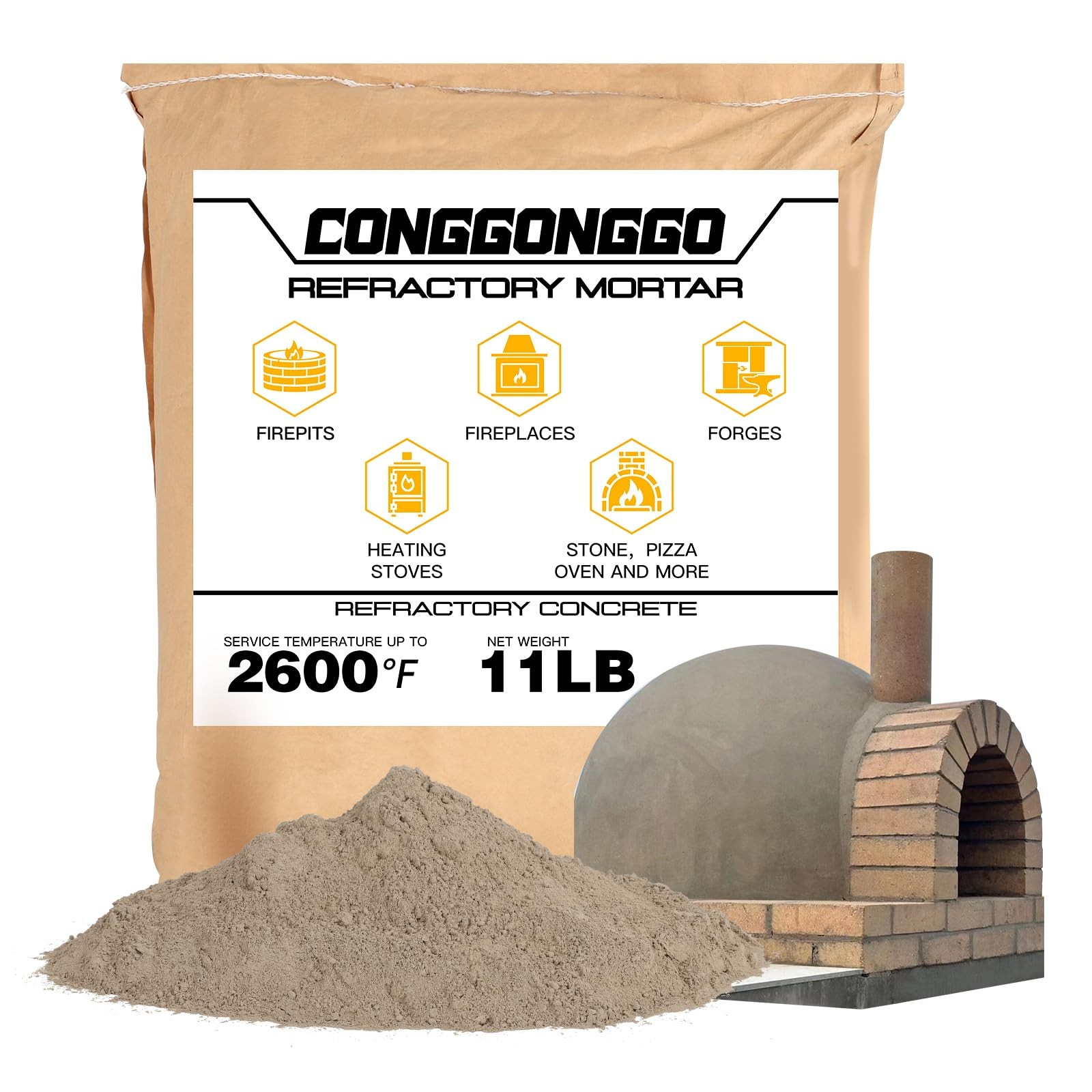 11 LBS Refractory Mortar, 2600°F High Temperature Mortar for Masonry -Fire Refra
