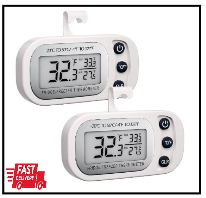 Digital Frigerator Thermometer 2 Pack, Waterproof Fridge and Freezer Thermometer