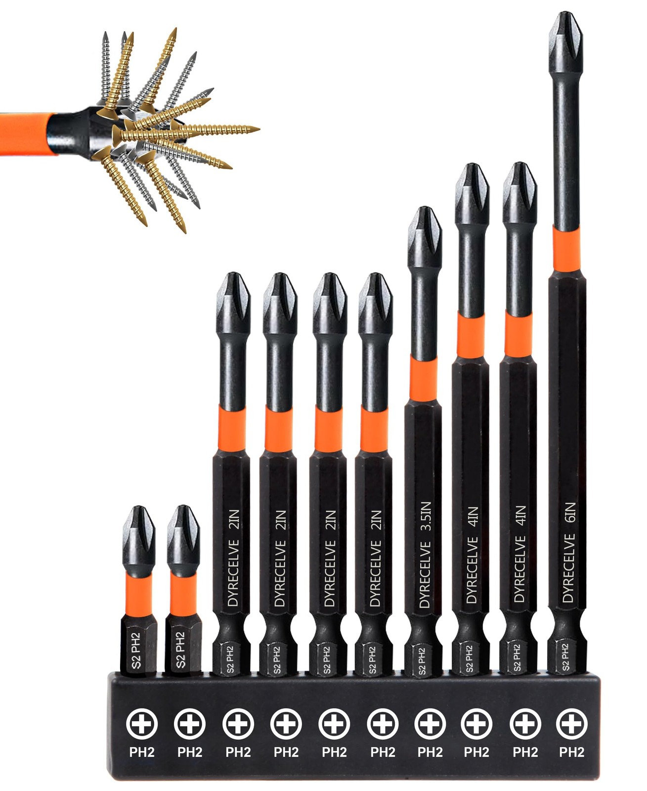 10-Pack Phillips Bits #2 Impact Magnetic, 1-Inch to 6-Inch Long Phillips Head...